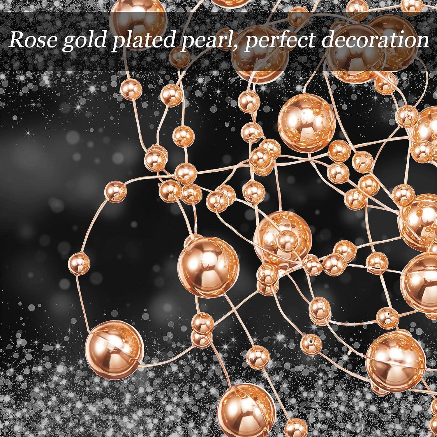 24 Pcs Artificial Pearl String for Floating Candle Faux Pearls Beads String  Pearl Party Garland Decoration for Vases Filler Wedding Centerpiece  Christmas Party Decor (Rose Gold)