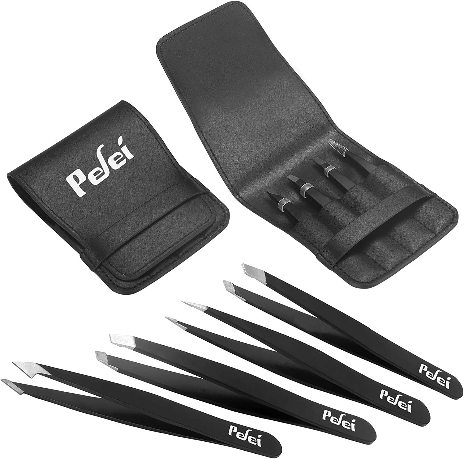 Pefei Professional Stainless Steel Tweezers Set for Eyebrows and Facial