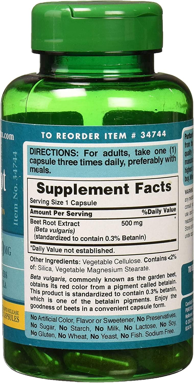 Puritans Pride Beet Root Extract 500mg, 90 Count