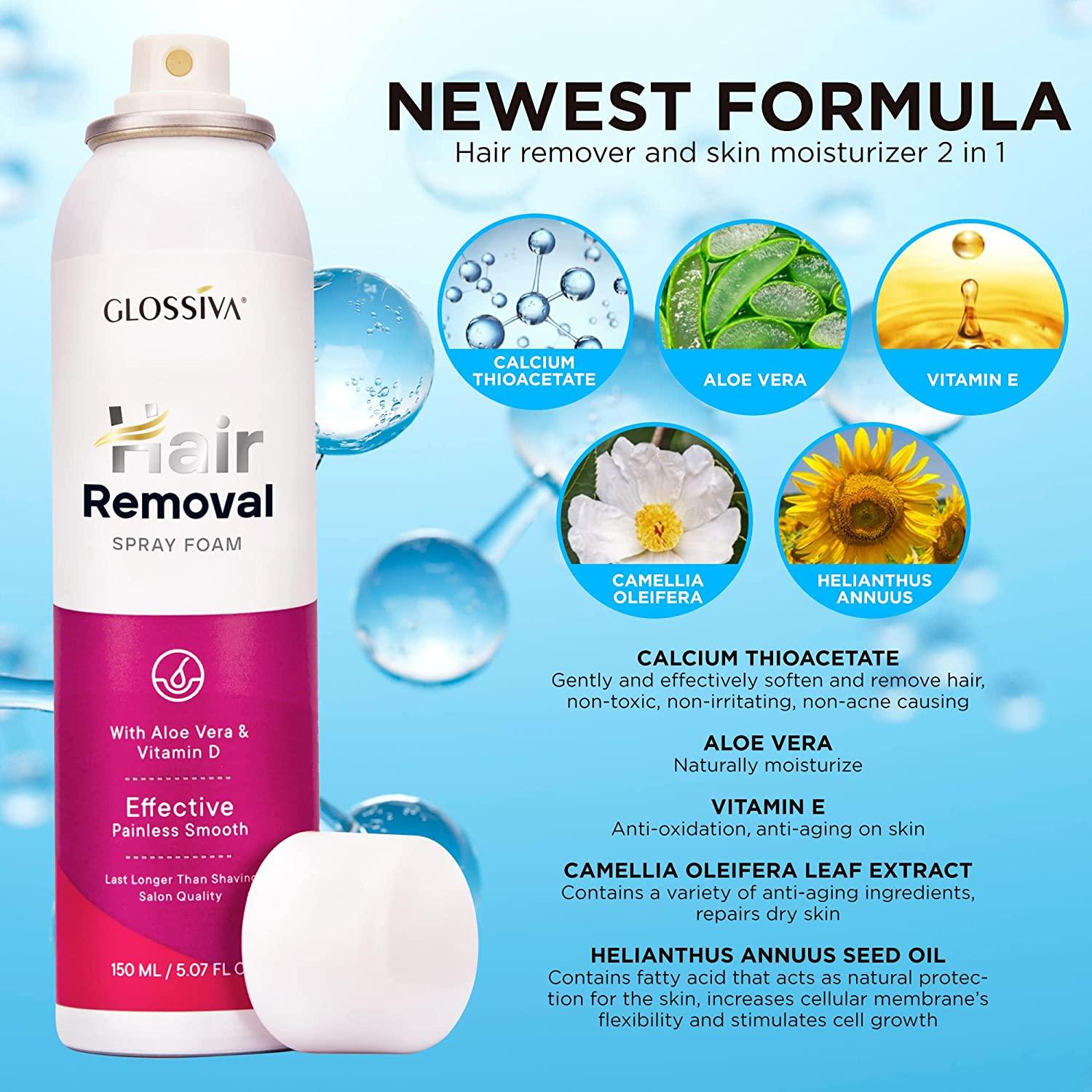 Glossiva Hair Removal Spray Foam Newest Formula from 100 Natural