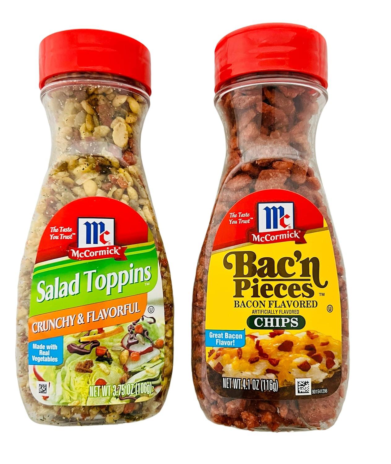 McCormick Crunchy Salad Toppings and Bacon Flavored Chips Bundle (one  container of each kind with storage/leftover bag). Great for topping salads  baked potatoes and more!