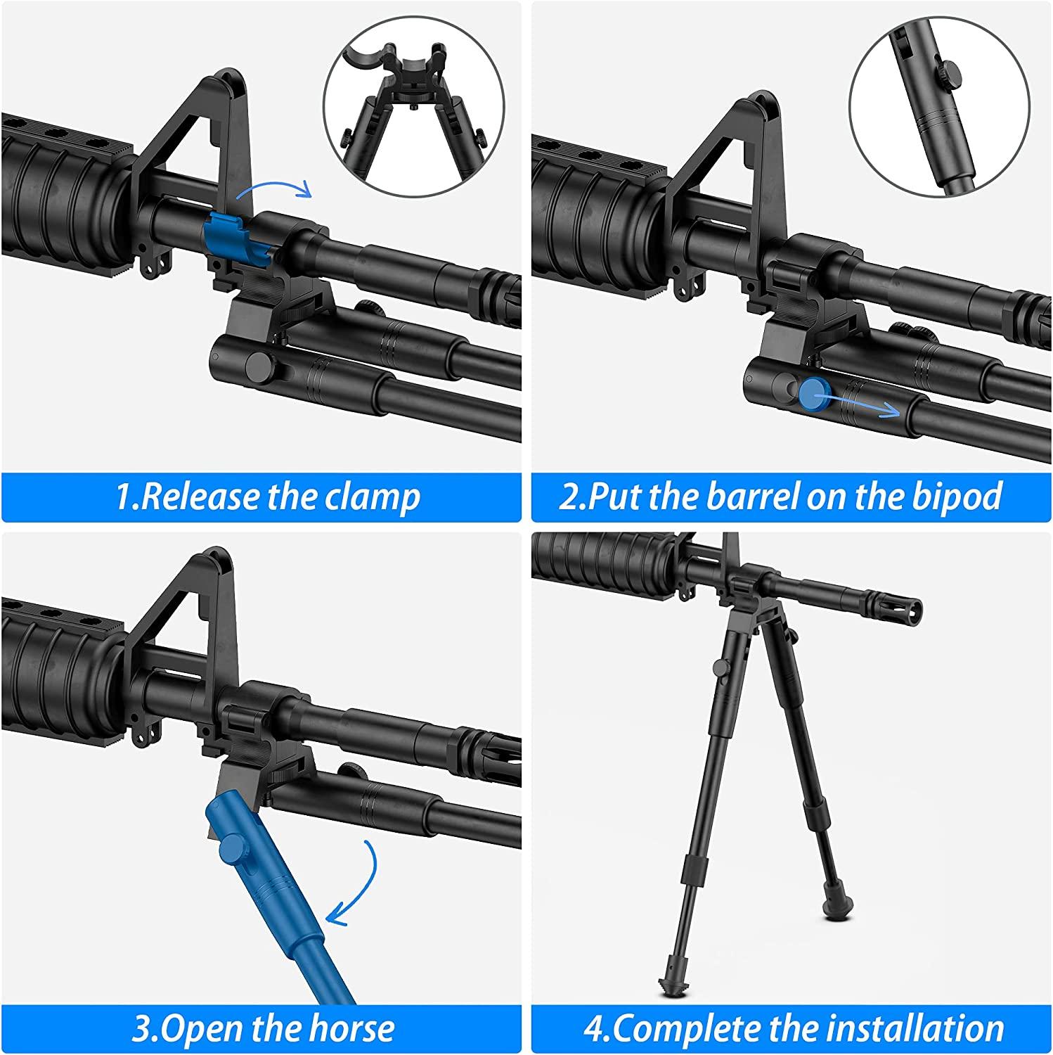 BESTSIGHT Clamp on Bipod for Rifles 6-9 inch Tactics Barrel Bipod  Adjustable Height(Barrel bipod Diameter 11-19mm)