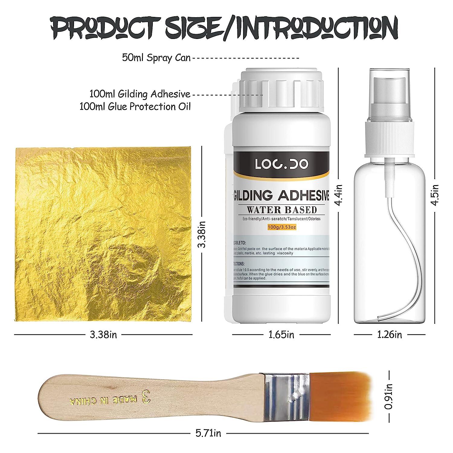 Gold Leaf Kit, Gilding Adhesive 200ml Set, Water Based Adhesive and  Protective Varnish Whit Gold Leaf Sheet 100 pc, for Craft Supplies,  Painting, Resin Arts Furniture and Decoration