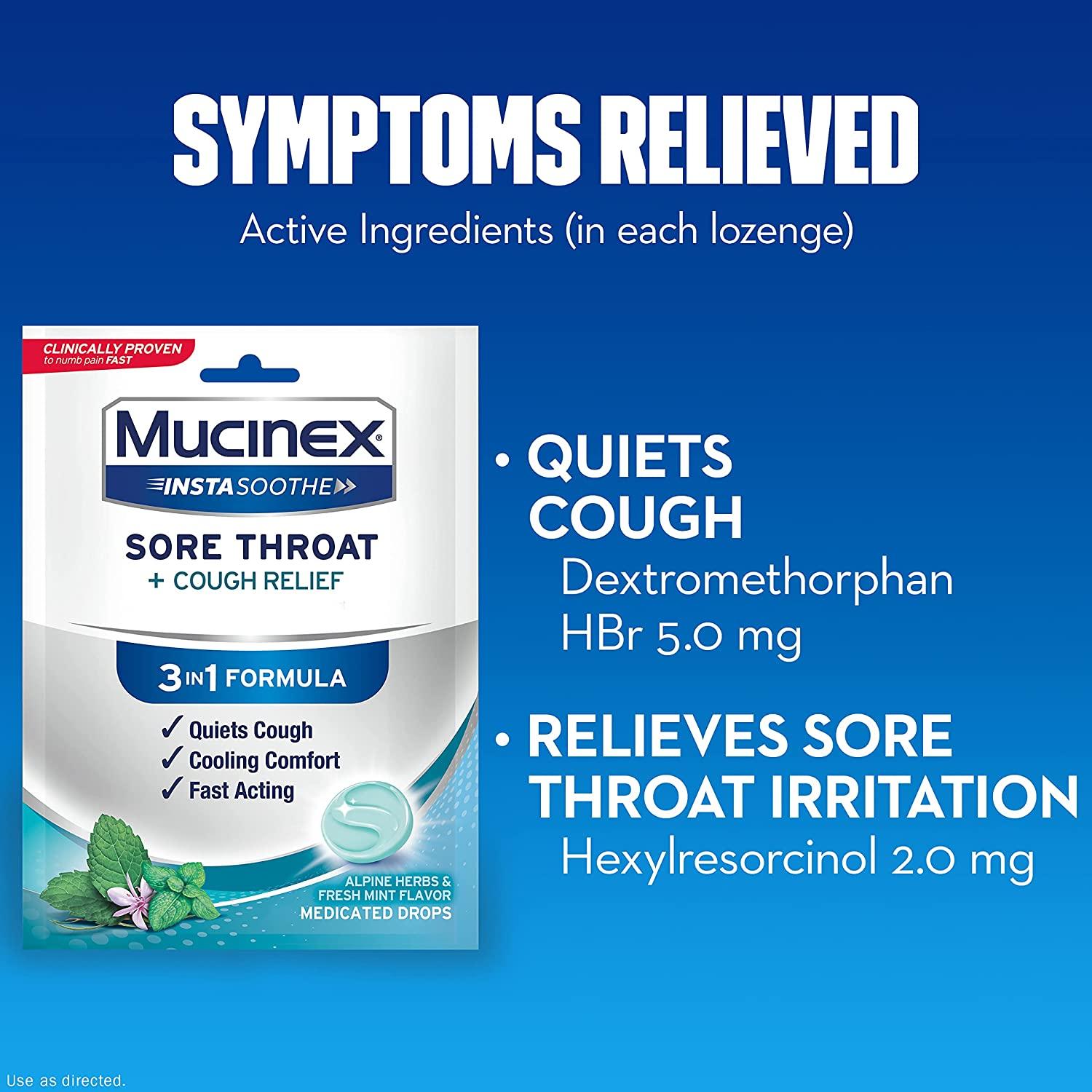 Mucinex InstaSoothe Sore Throat + Cough Relief Alpine Herbs & Mint