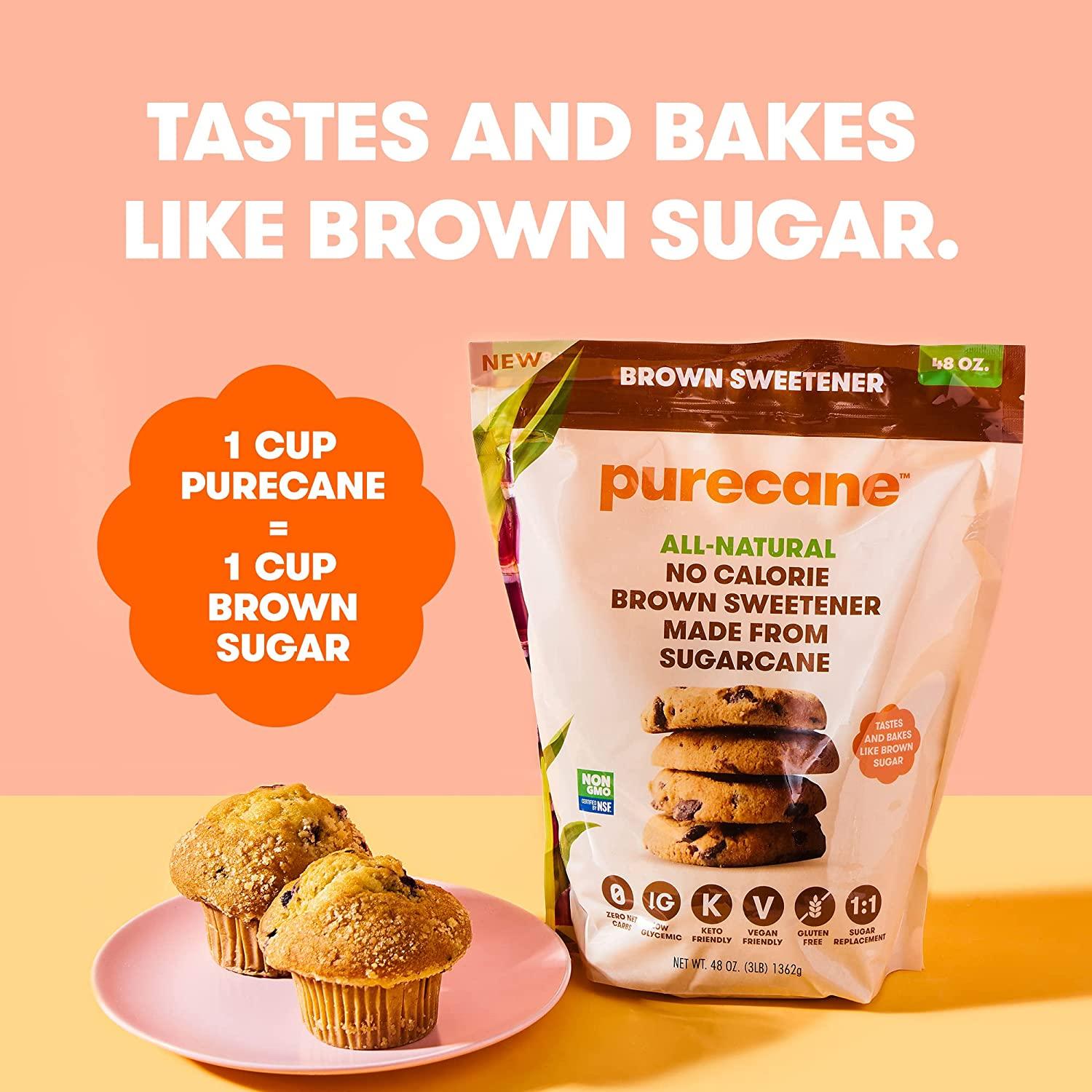 Purecane Brown Sweetener 48oz 3lb Pack Sugar Substitute
