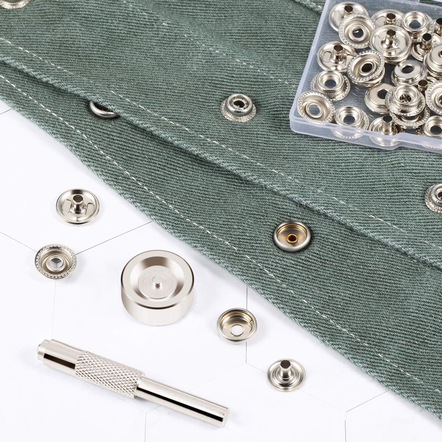 NKTIER Snap Fasteners Kit,Silver Snaps with Material Hole Punch and Setting  Tools For Bag Jeans Clothes Fabric Leather Craft 