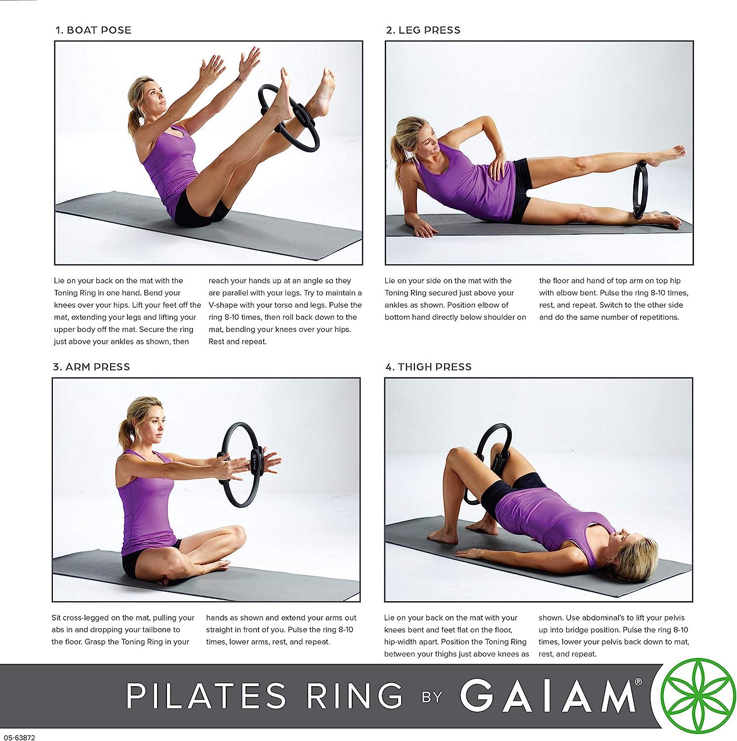 Gaiam Pilates Ring 15 Fitness Circle - Lightweight & Durable Foam Padded  Handles  Flexible Resistance Exercise Equipment for Toning Arms,  Thighs/Legs & Core, Black