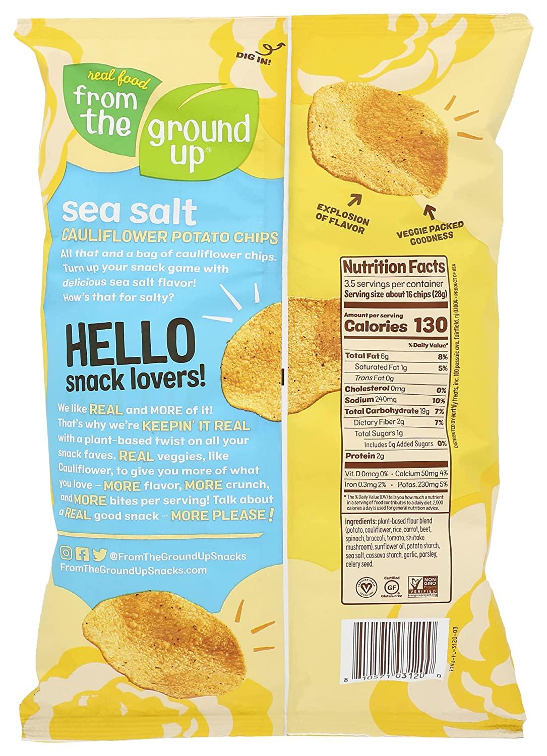 FROM THE GROUND UP Sea Salt Cauliflower Chips 3.5 OZ Healthy Snack