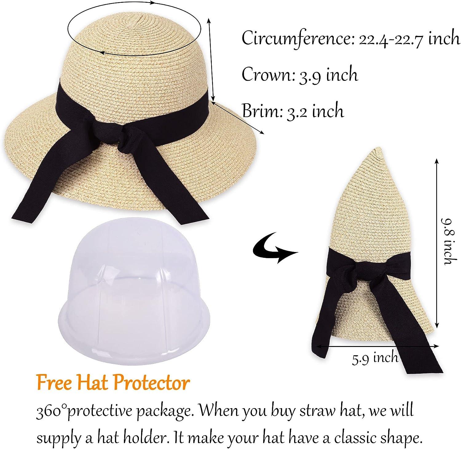 Women's Sun Hats UV Protection Large Wide Brim Hat Women Packable Sun Hat  for Women Straw Hats Beige/Black