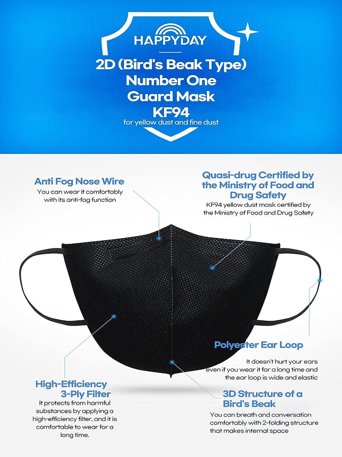 HAPPYDAY A Set of 25 Packages Made in KOREA 2D KF94 Black Face Mask for