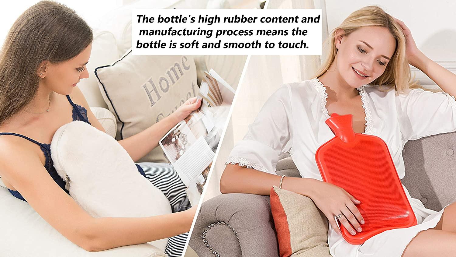 Peterpan Long Rubber Hot Water Bottle with Cover, Hot Water Bag for Pain  Relief, Holds 90 Fl Oz, BPA & Phthalates Free, High Rubber Content Holds  Heat Better, White