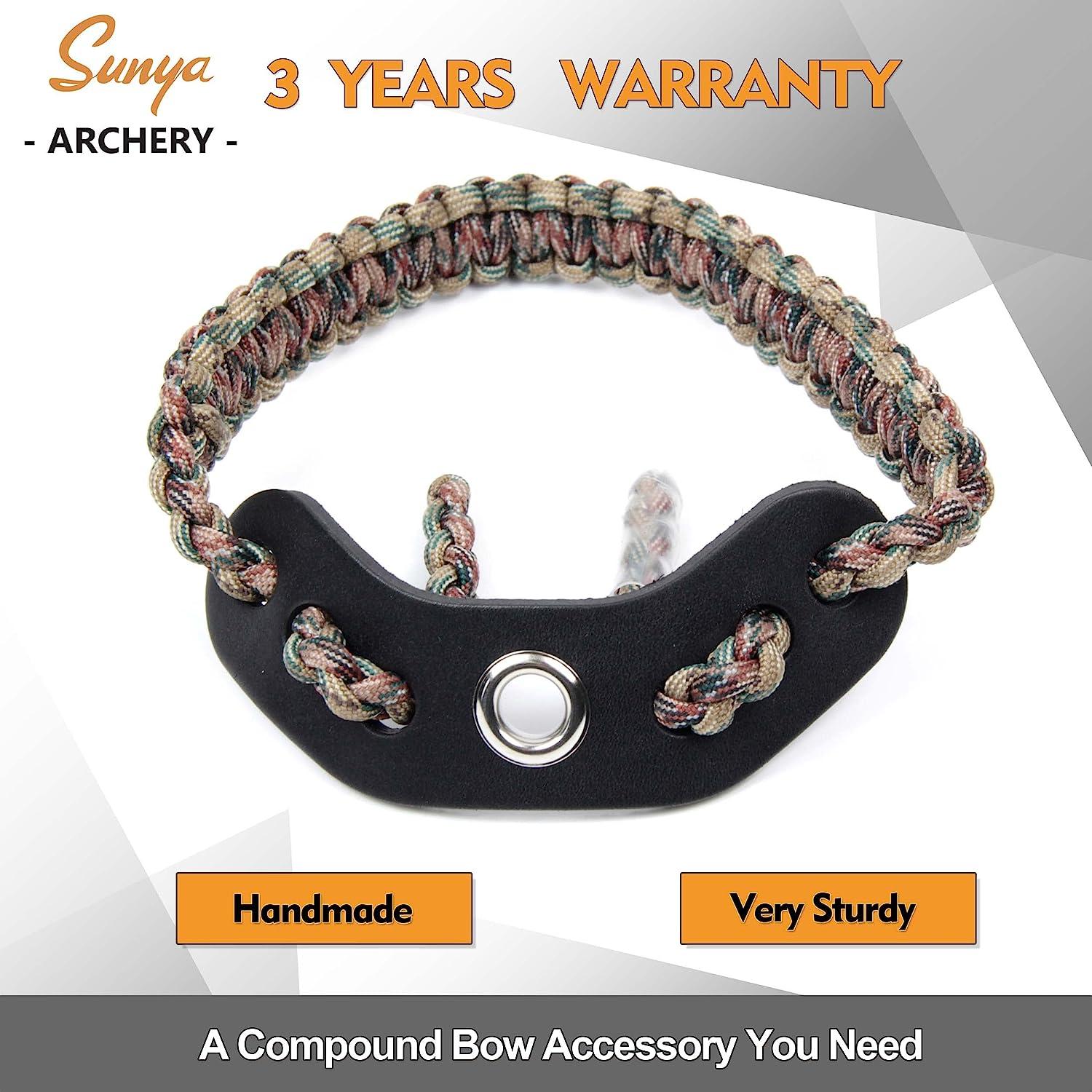 SUNYA Archery Bow Wrist Sling, 550 Paracord Strap Comfortable on Hand.100 Full Grain Leather