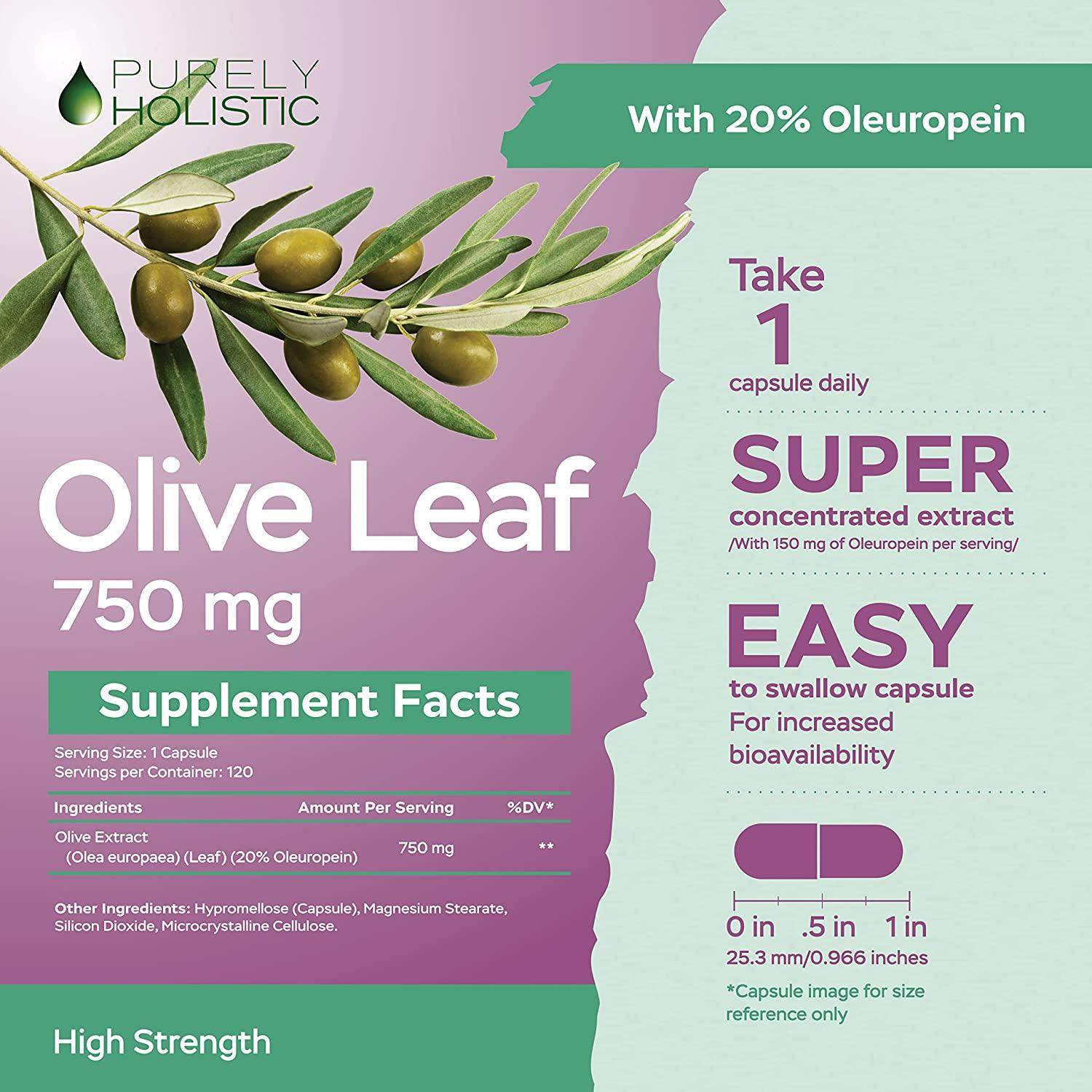 Olive Leaf Extract 750mg Triple Strength, 150mg Oleuropein, 20