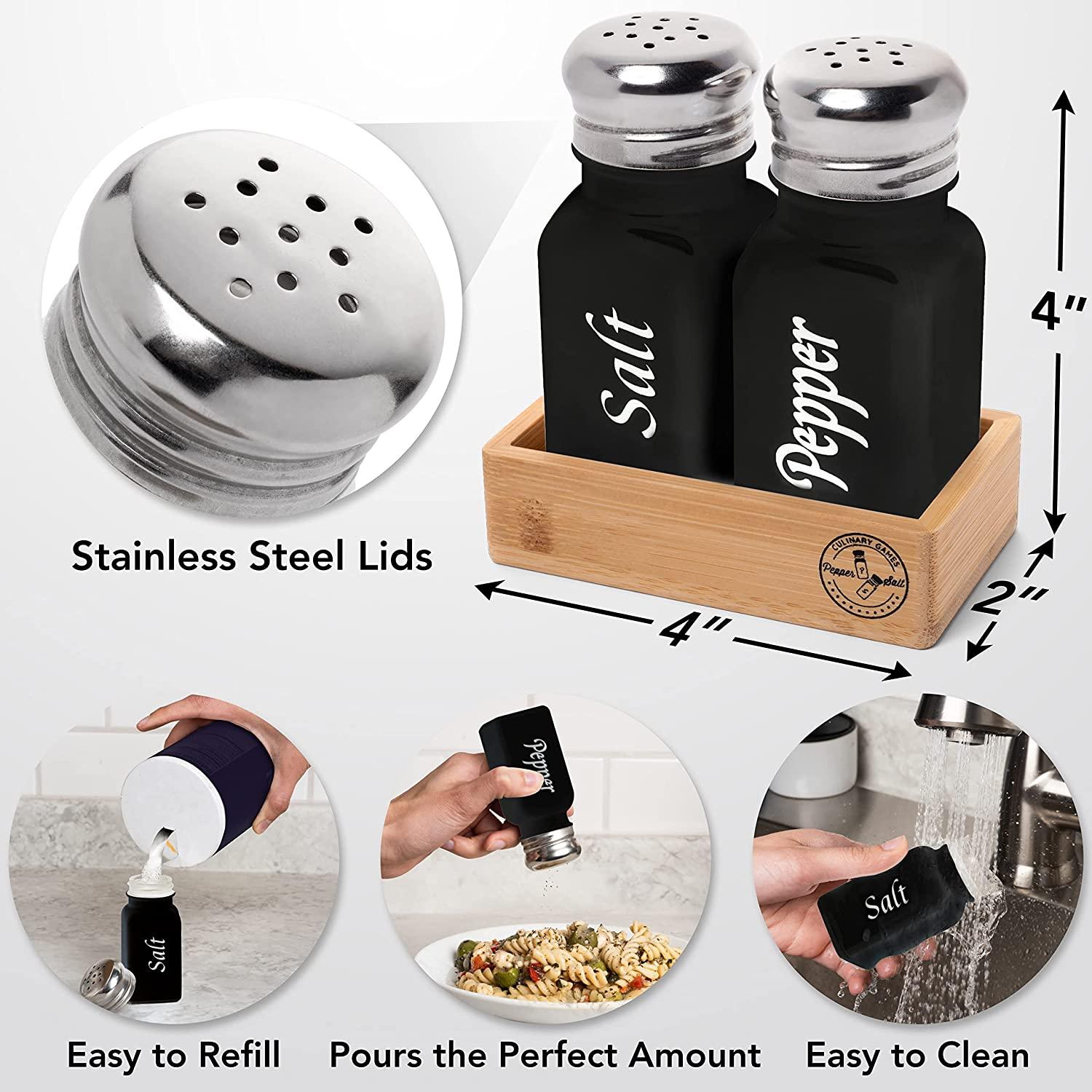 Salt and Pepper Shakers Set, 4 oz Cute Kitchen Decor for Home Restaurants  Wedding, Glass Black White Shaker Sets with Stainless Steel Lids