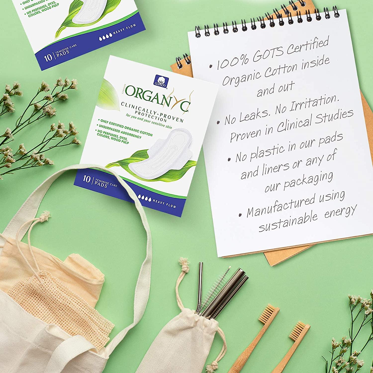 Organyc Organic Cotton Pads for Heavy Flow 10 EcoFriendly Pads