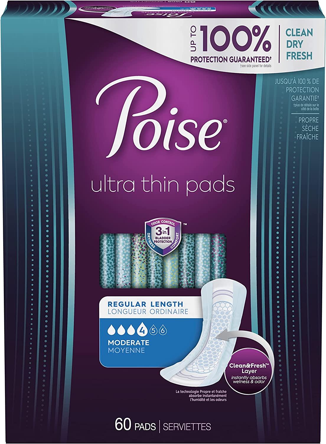 Poise Ultra Thin Incontinence Pads for Women, Bladder Leakage