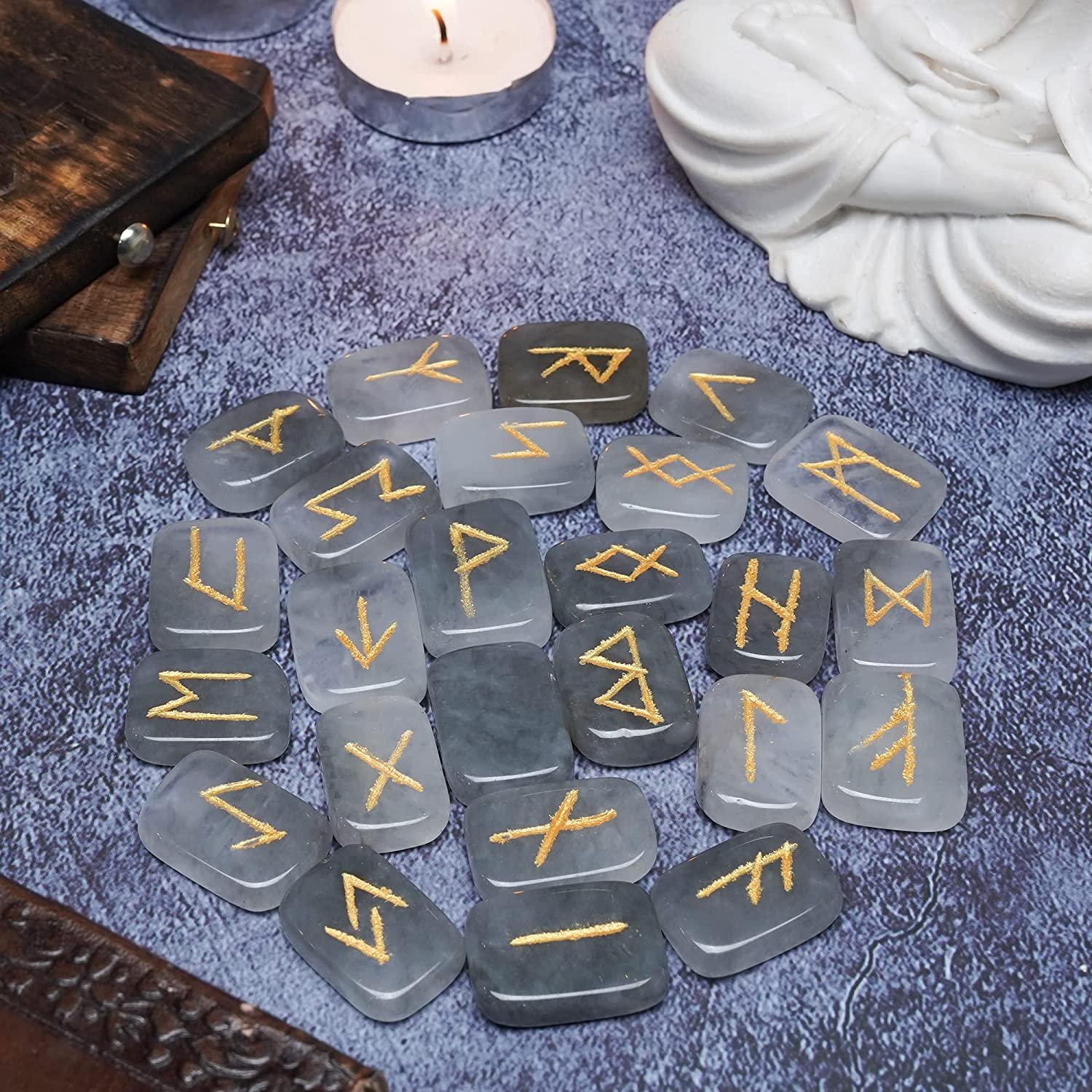 Smoky Quartz Rectangle Gemstone Runes - 25 pcs Elder Futhark Alphabet ...