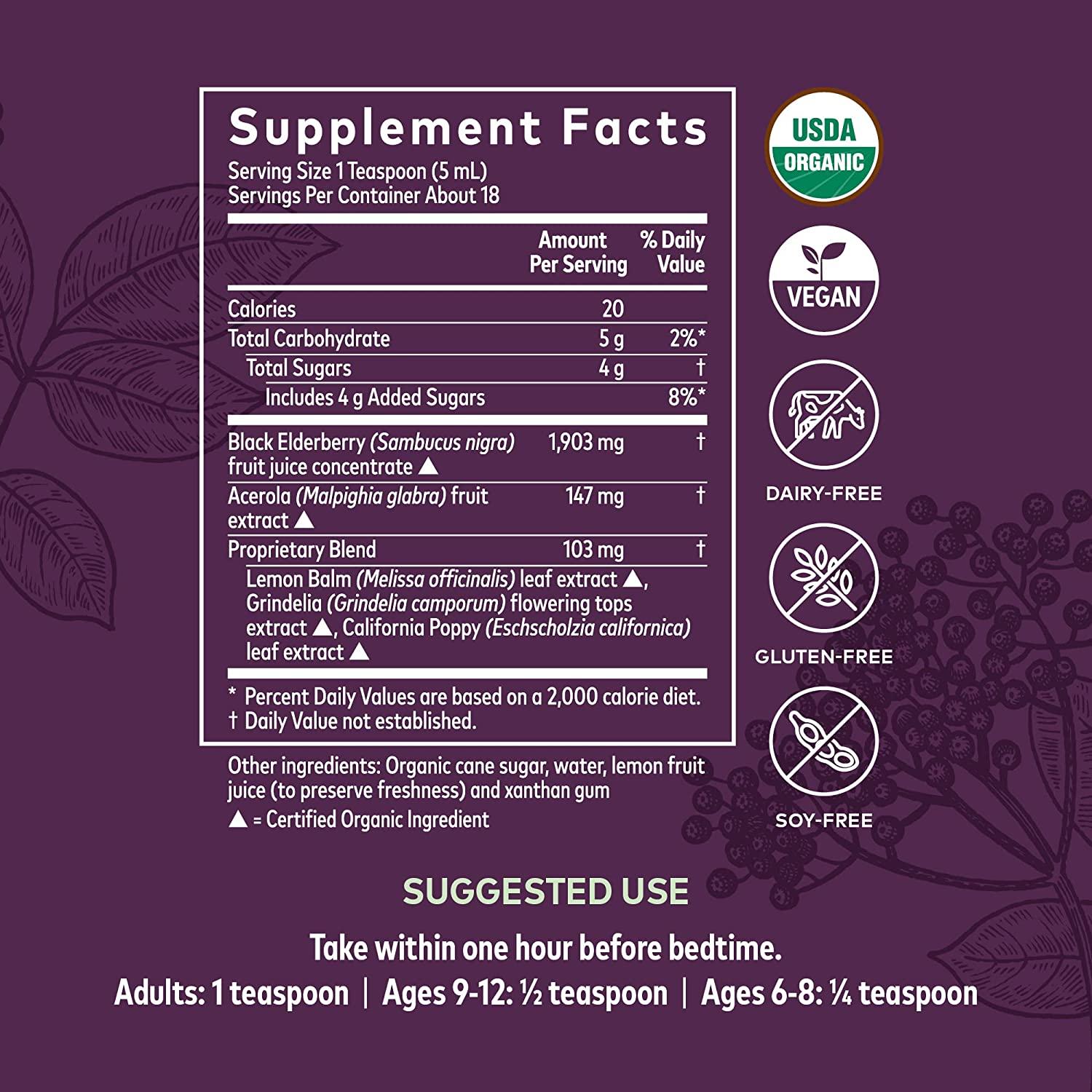 Gaia Herbs Black Elderberry NightTime Syrup 5.4 fl oz Natural Sleep