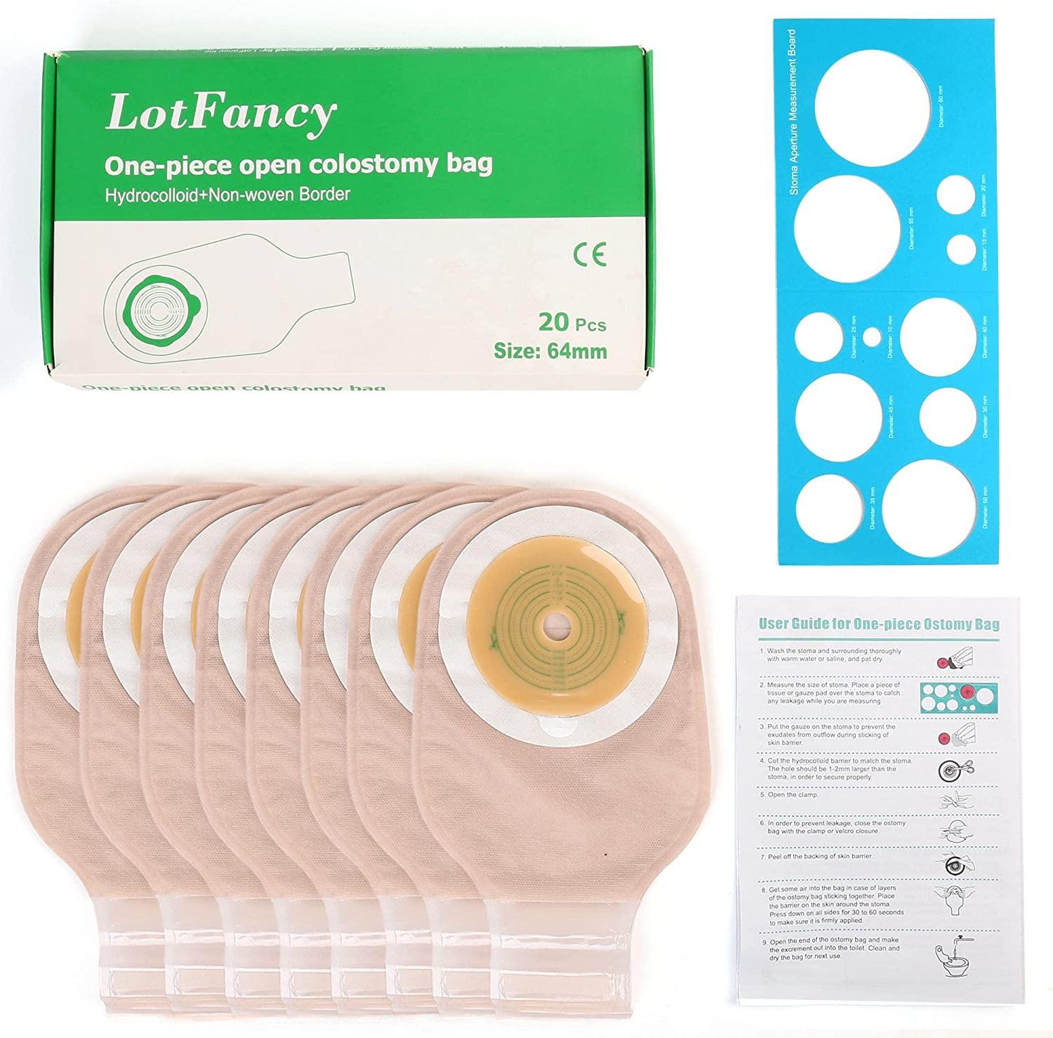 LotFancy 20 Pcs Colostomy Bags, Ostomy Supplies, OnePiece Drainable