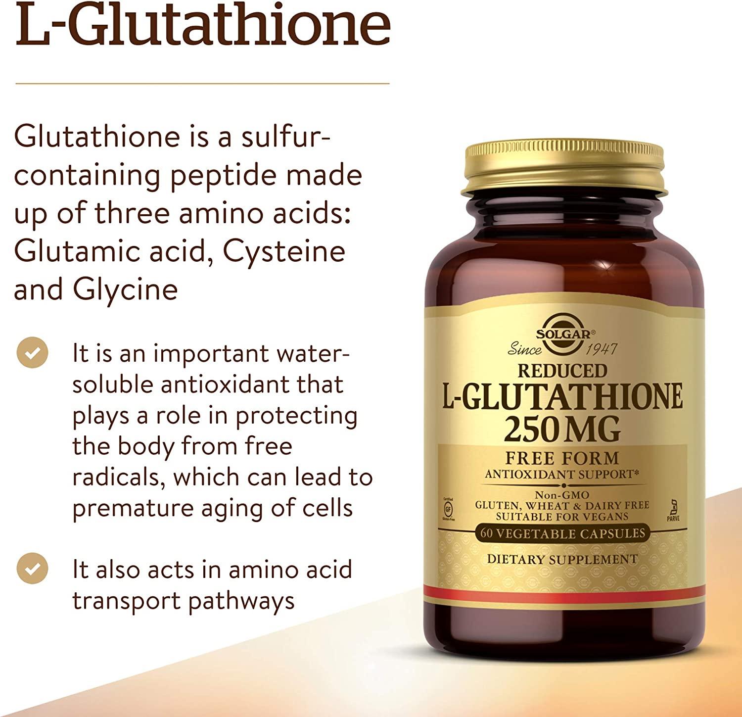Solgar Reduced L-Glutathione 250 mg - 60 Veg Capsules | Antioxidant Support  | Buy Now with Express International Delivery