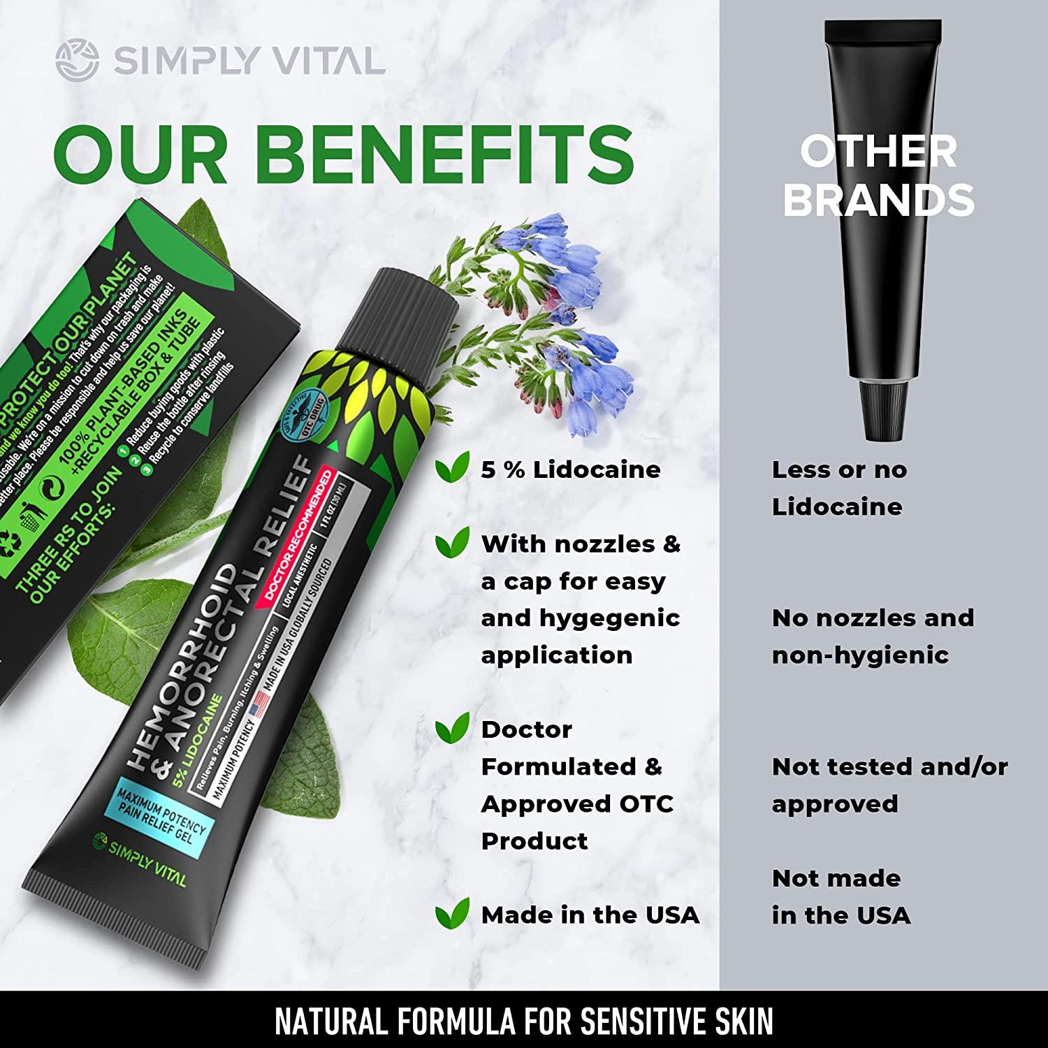 Hemorrhoid Treatment Cream Gel for Pain Relief Made in USA Fast