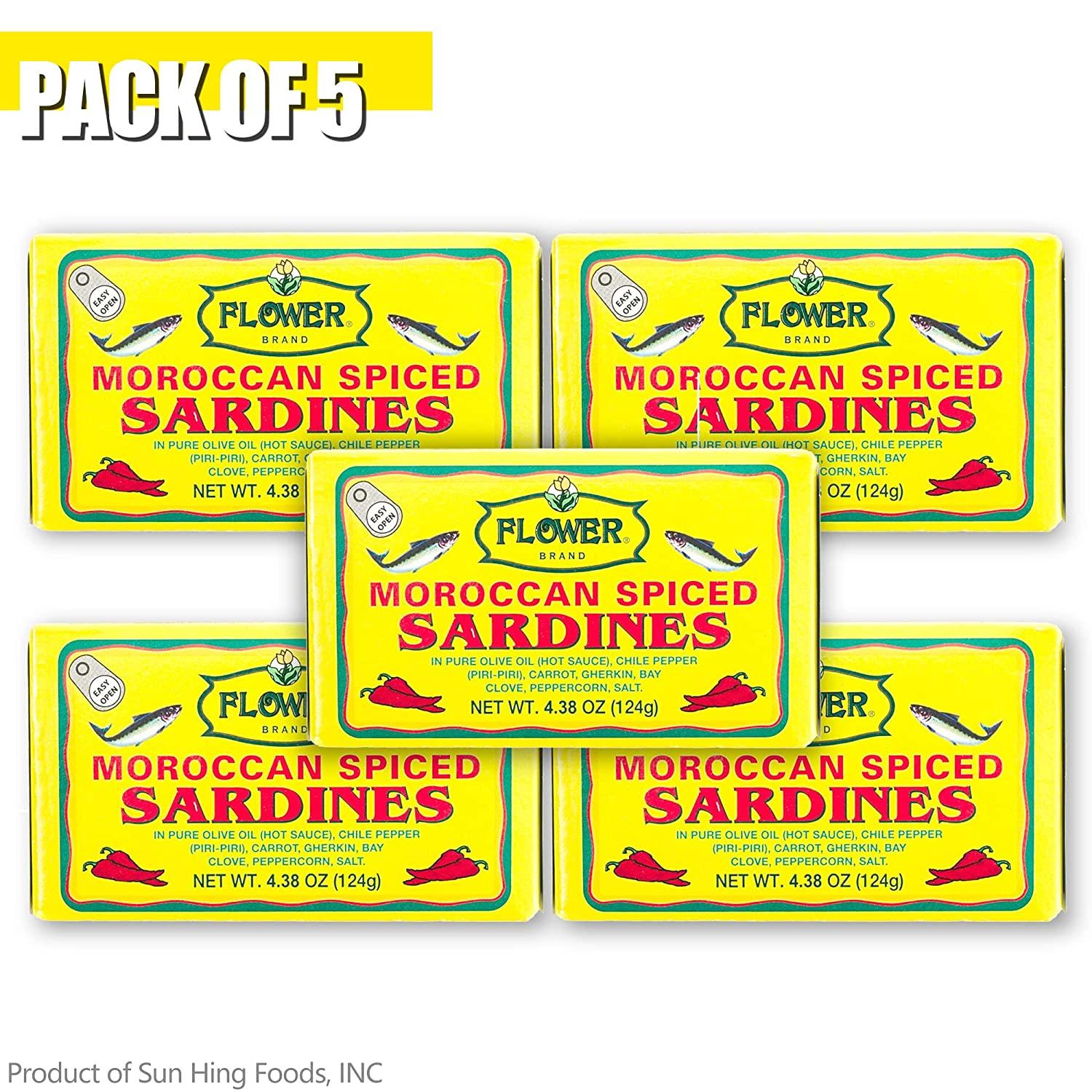 Flower Brand Spiced Sardines in Olive Oil 4.38 oz Wild Sardines from Morocco High Protein