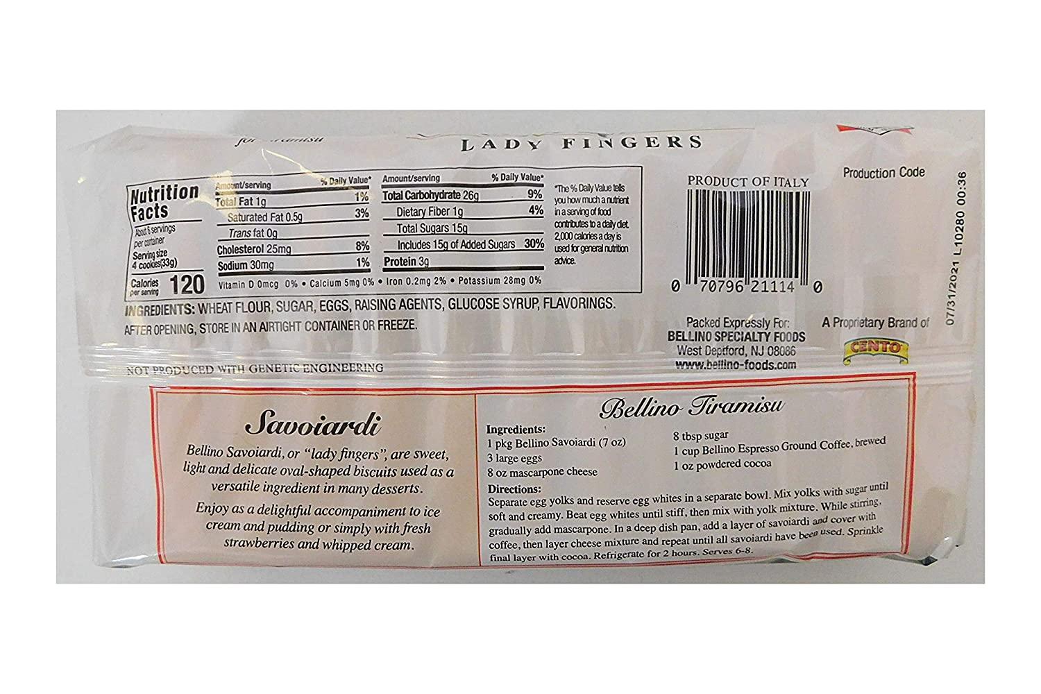 Bellino Savoiardi Lady Fingers for Tiramisu Italian Biscuits, 7 ounce