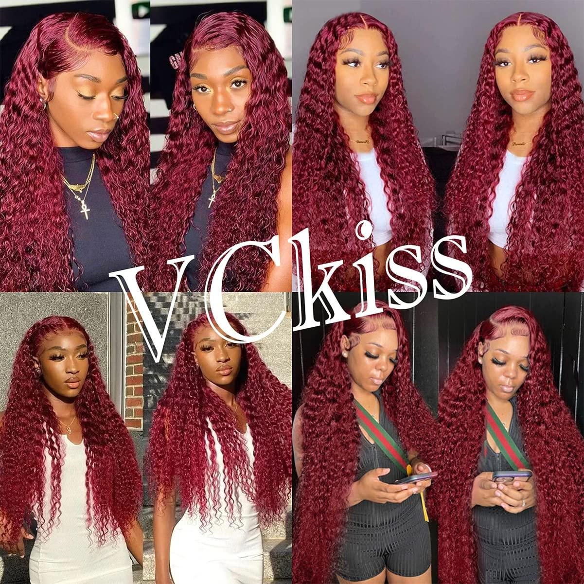 VCkiss Burgundy Lace Front Wigs Human Hair Deep Wave Wig 99j 13x4 HD Lace  Frontal Wigs for Black Women Human Hair 160% Density Wet and Wave Red  Colored Curly Wigs Glueless Wigs