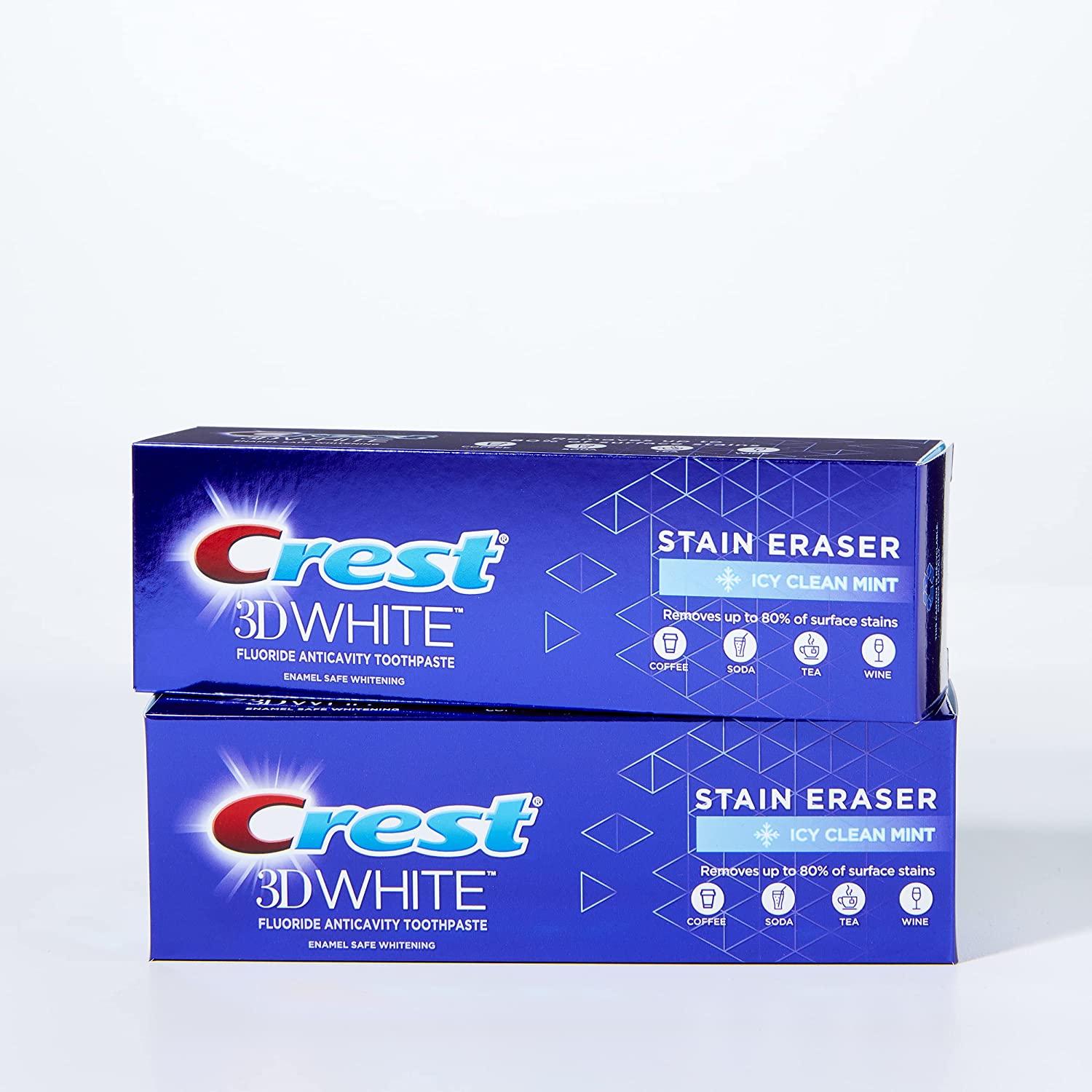 Crest 3D White Stain Eraser Teeth Whitening Toothpaste, ICY Clean Mint