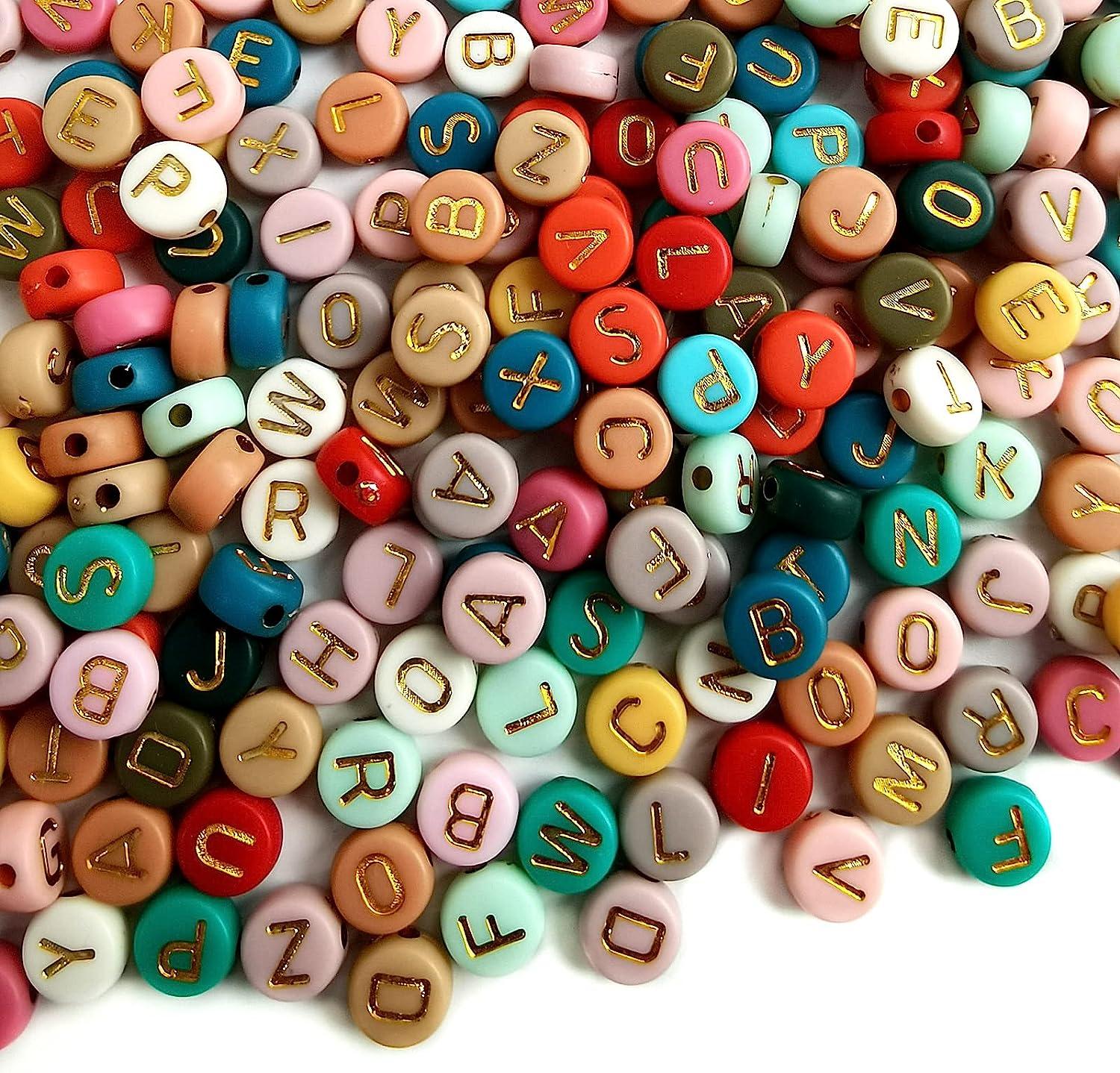 Amaney 1000pcs 4x7mm Round Letter Beads Colorful Acrylic with Gold Letter  Alphabet for Jewelry Making Colorful&Gold