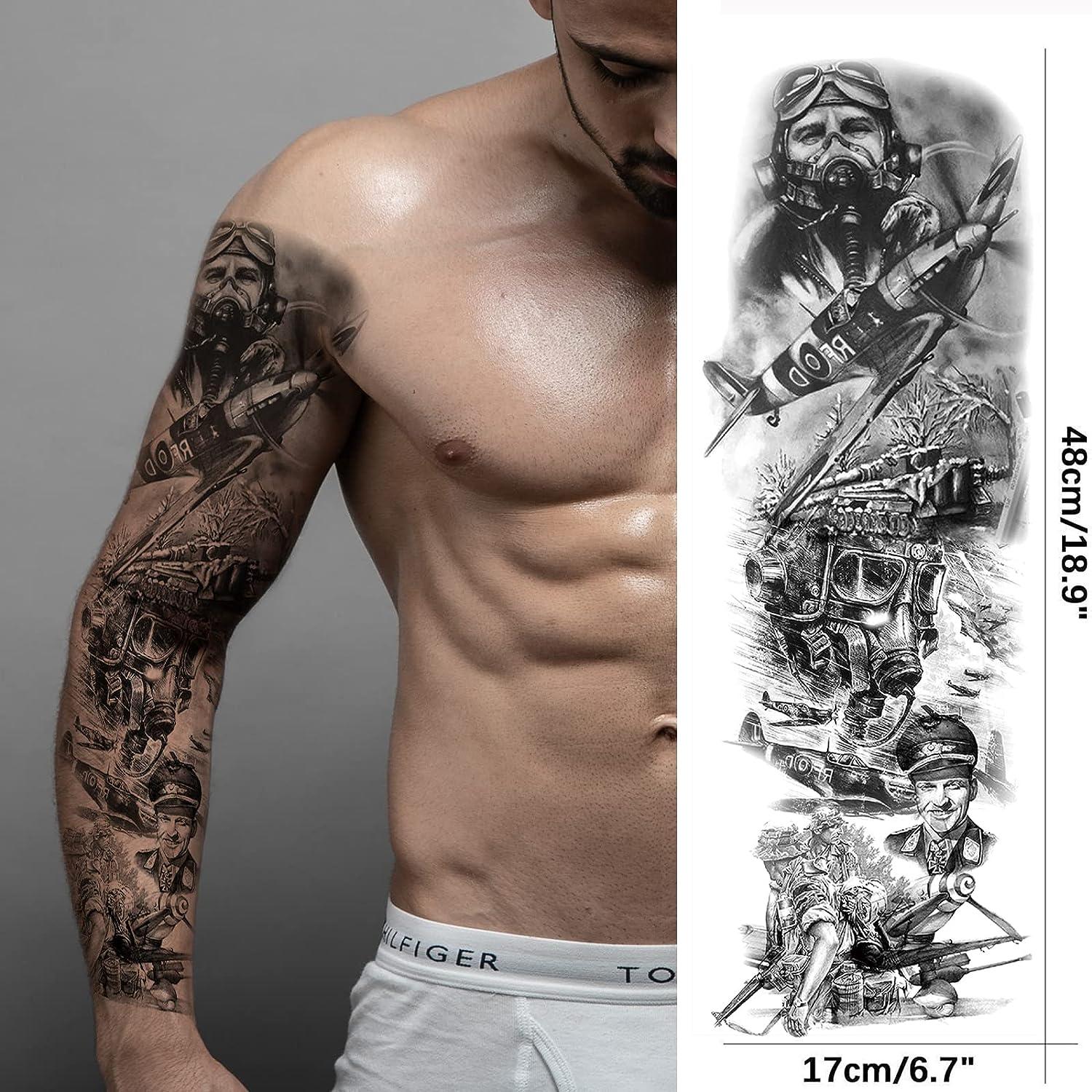 Military Temporary Tattoo Sleeves Full Arm Large War Soldier Fake