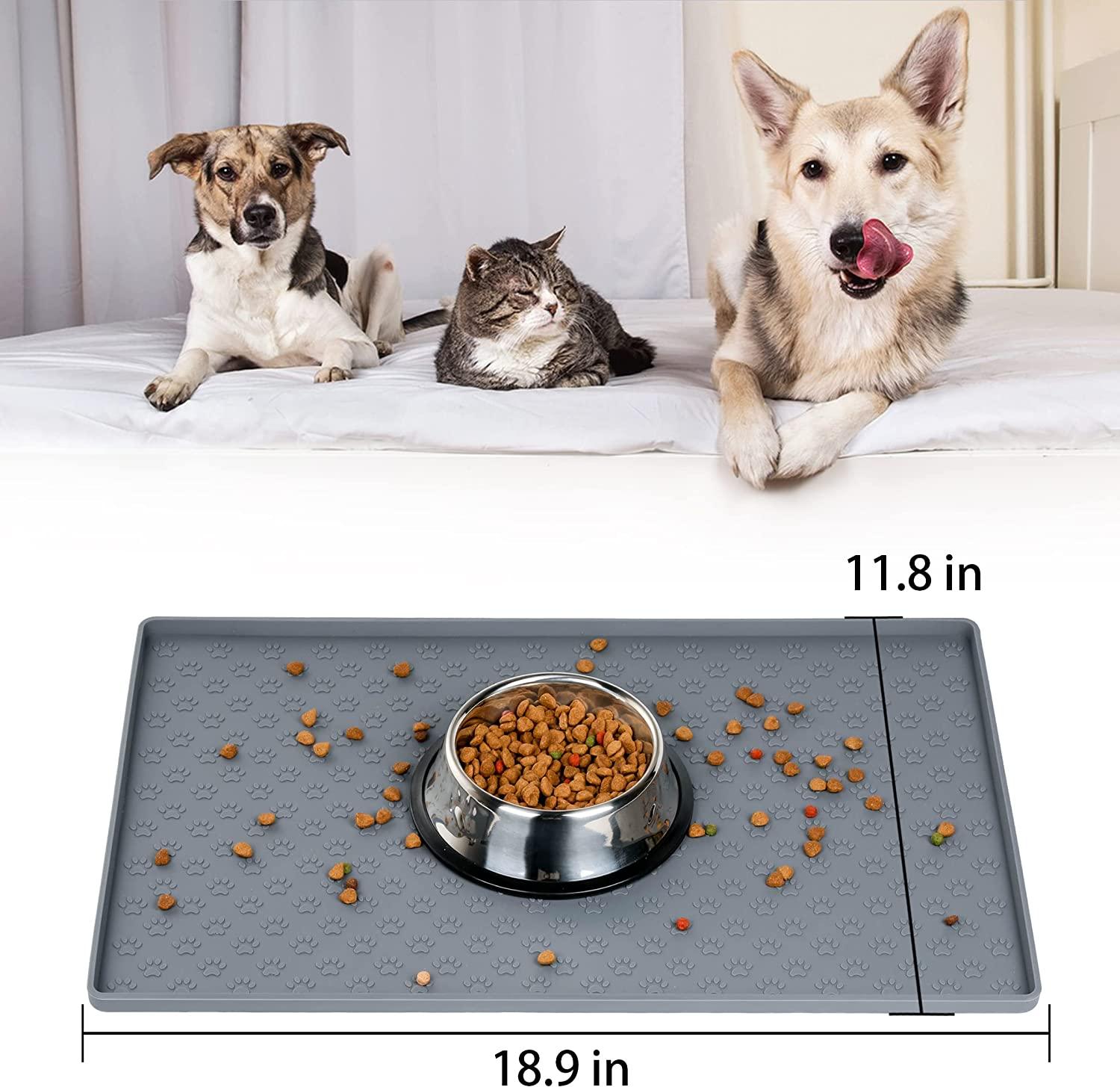 PetHappily Dog Food Mat - 24x15” Large Silicone Pet Food Mat, Raised Edges  Dog Mat for Food and Water Prevent Spill, Waterproof Cat Food Mat Protect
