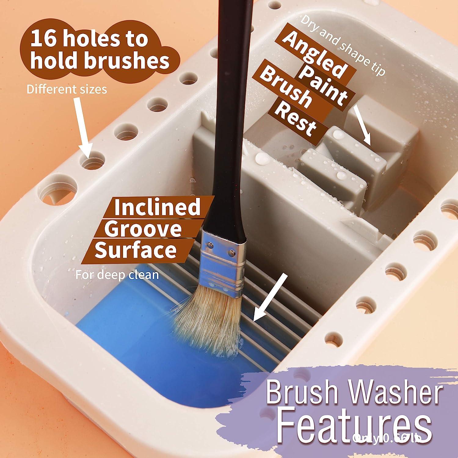 U.S. Art Supply 16 Hole Multi-Function Paint Brush Washer, Cleaner and  Holder, 18 Palette Wells, Lid Plastic - Clean, Dry, Rest, Store, Hold  Artist Brushes - Cleaning Acrylic, Watercolor, Oil Painting 