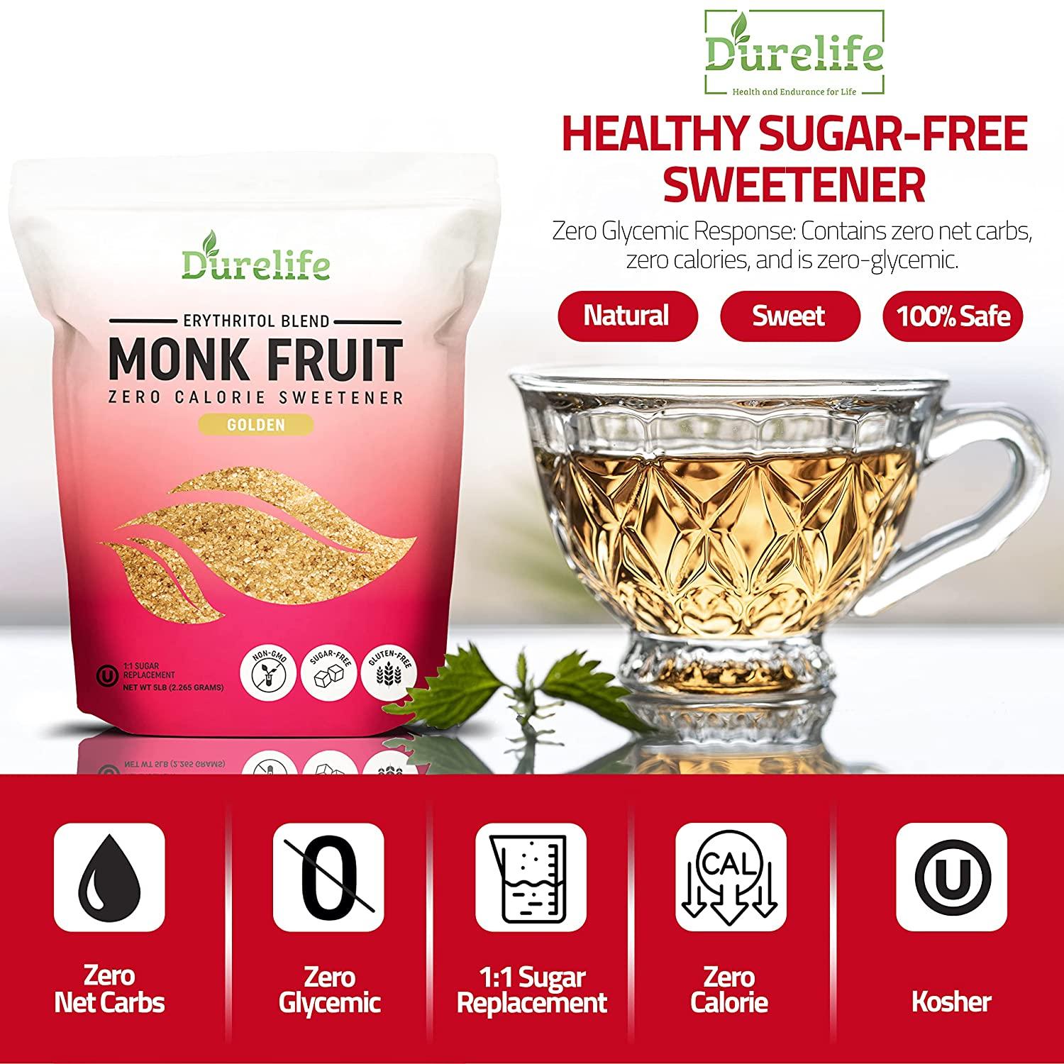 Durelife Golden Monk Fruit Sweetener 5 lb Bulk Size, 11 Sugar