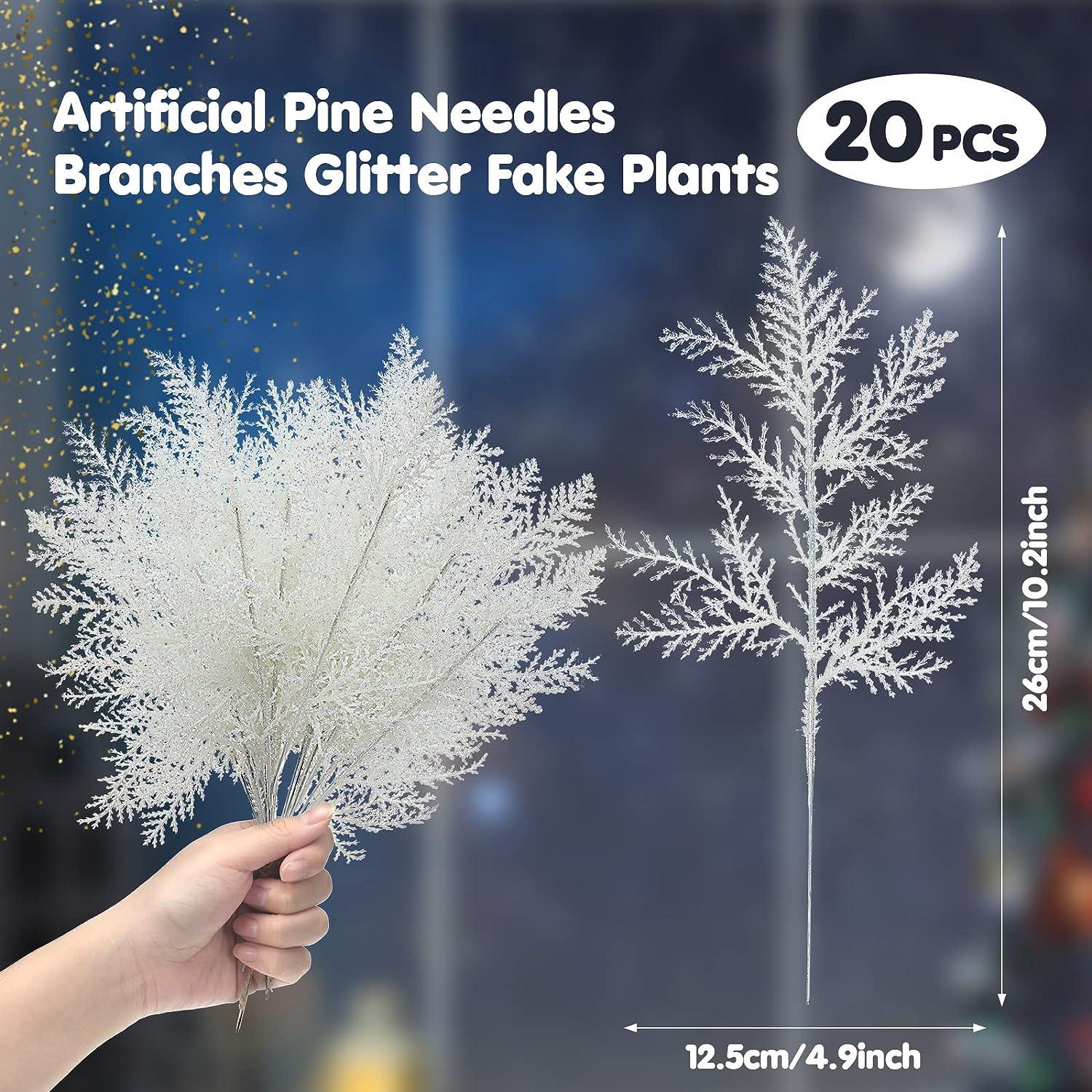 6pcs Christmas Artificial Pine Branches Faux Cedar Picks Floral Sprays  Glitter Greenery Stems Pine Needles Twig Xmas Vase Filler - AliExpress