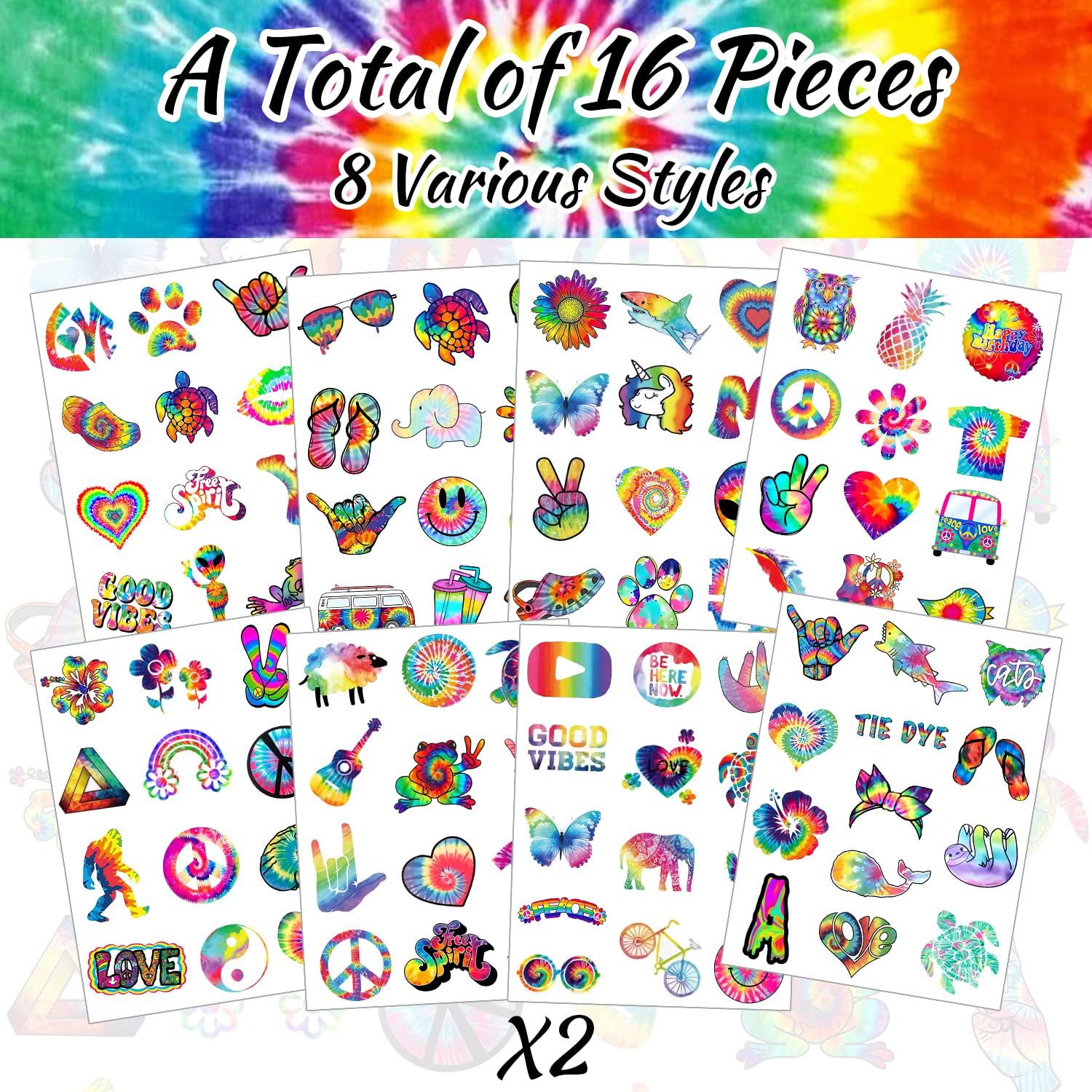 Tie Dye Party Favor 192PCS Tie Dye Temporary Tattoos Stickers 16 Sheet Body  Art Fake Tattoos for Tie Dye Birthday Party Decorations supplies for Kids  Boys Girls Carnival Rewards