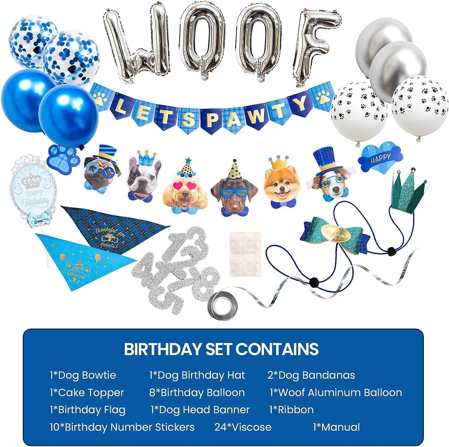 Dog Birthday Party Supplies Hat, Bandana, Bowtie, Cake Topper