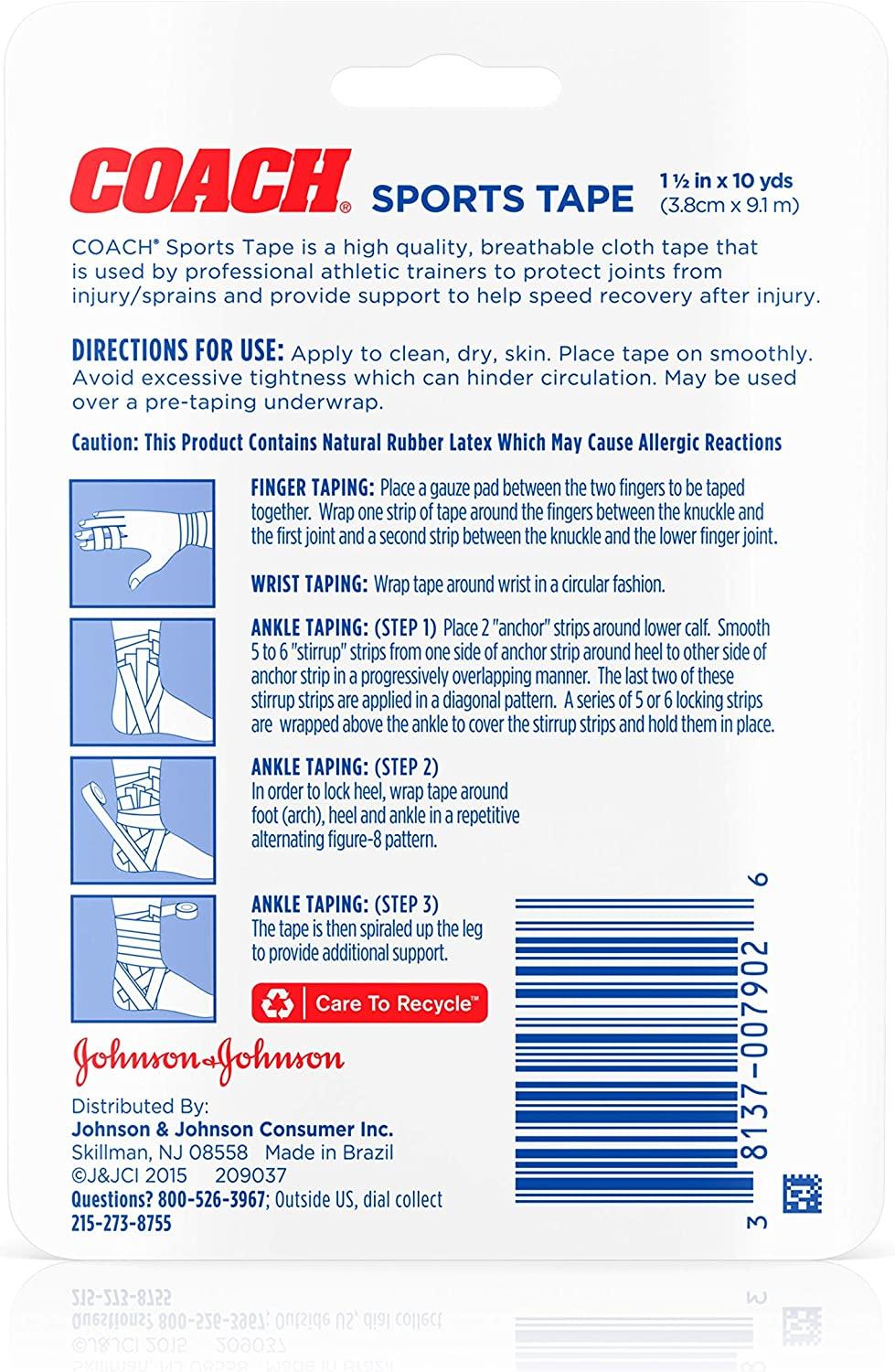 Johnson & Johnson Coach Sports Tape Breathable Cloth Tape for Joint