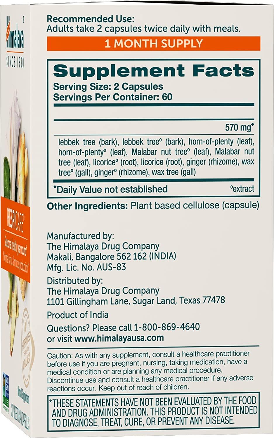 Himalaya RespiCare for Healthy Breathing and Sinus Support, 570mg, 120