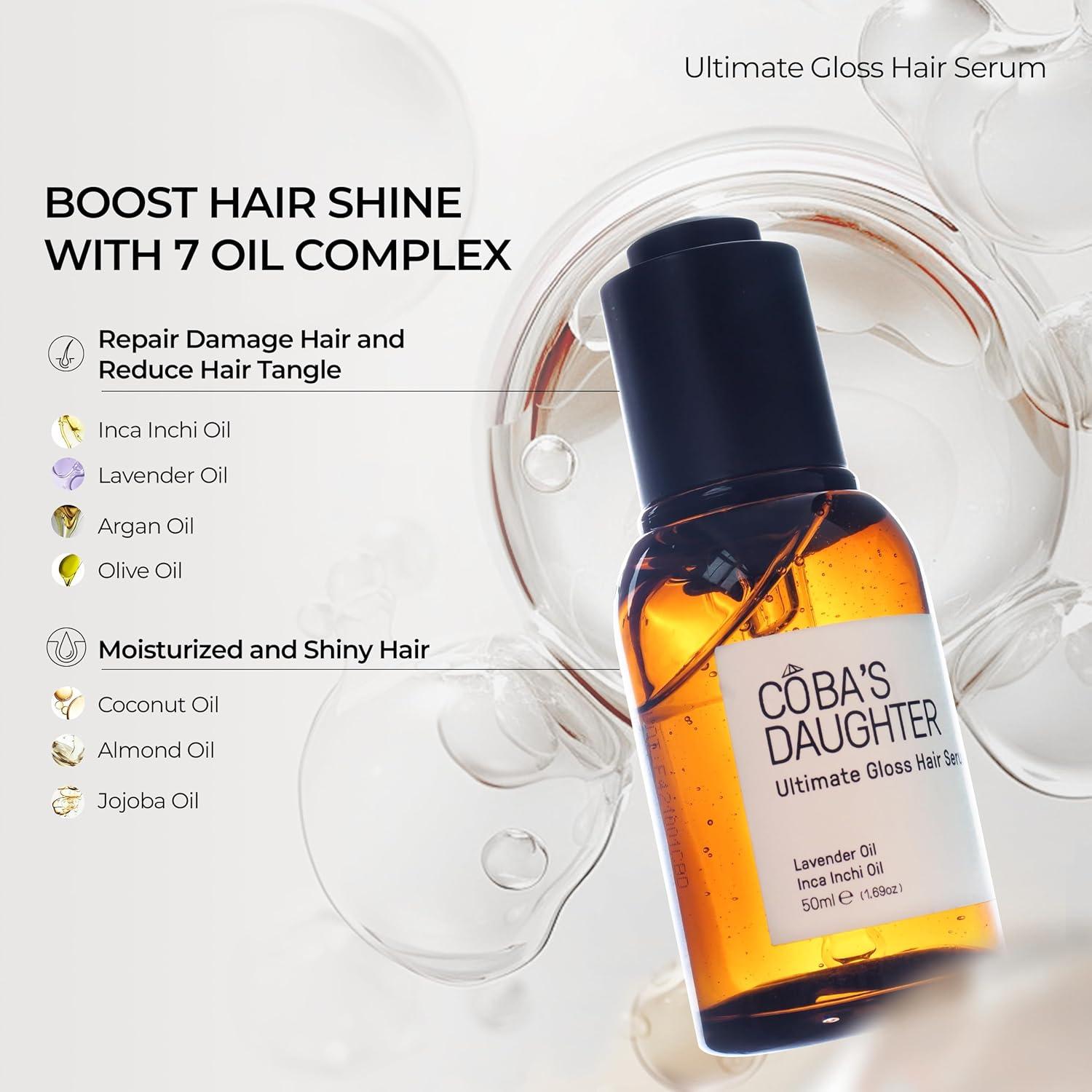 COBA S DAUGHTER Hair Serum for Dry Damaged Frizzy Hair | Nourishing UV &  Heat Protection | Argan Jojoba & Inca Inchi Oils | Lavender Infused Shine -  1.69 oz