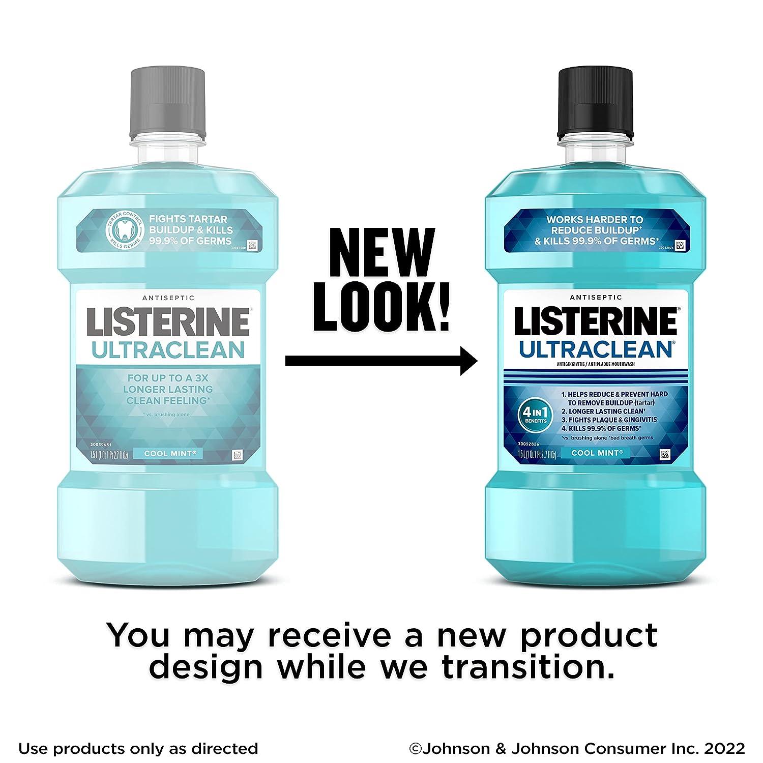 Listerine Ultraclean Oral Care Antiseptic Mouthwash Everfresh Technology to  Help Fight Bad Breath Gingivitis Plaque & Tartar ADA-Accepted Tartar  Control Oral Rinse Cool Mint 1.5 L Cool Mint 50.72 Fl Oz (Pack