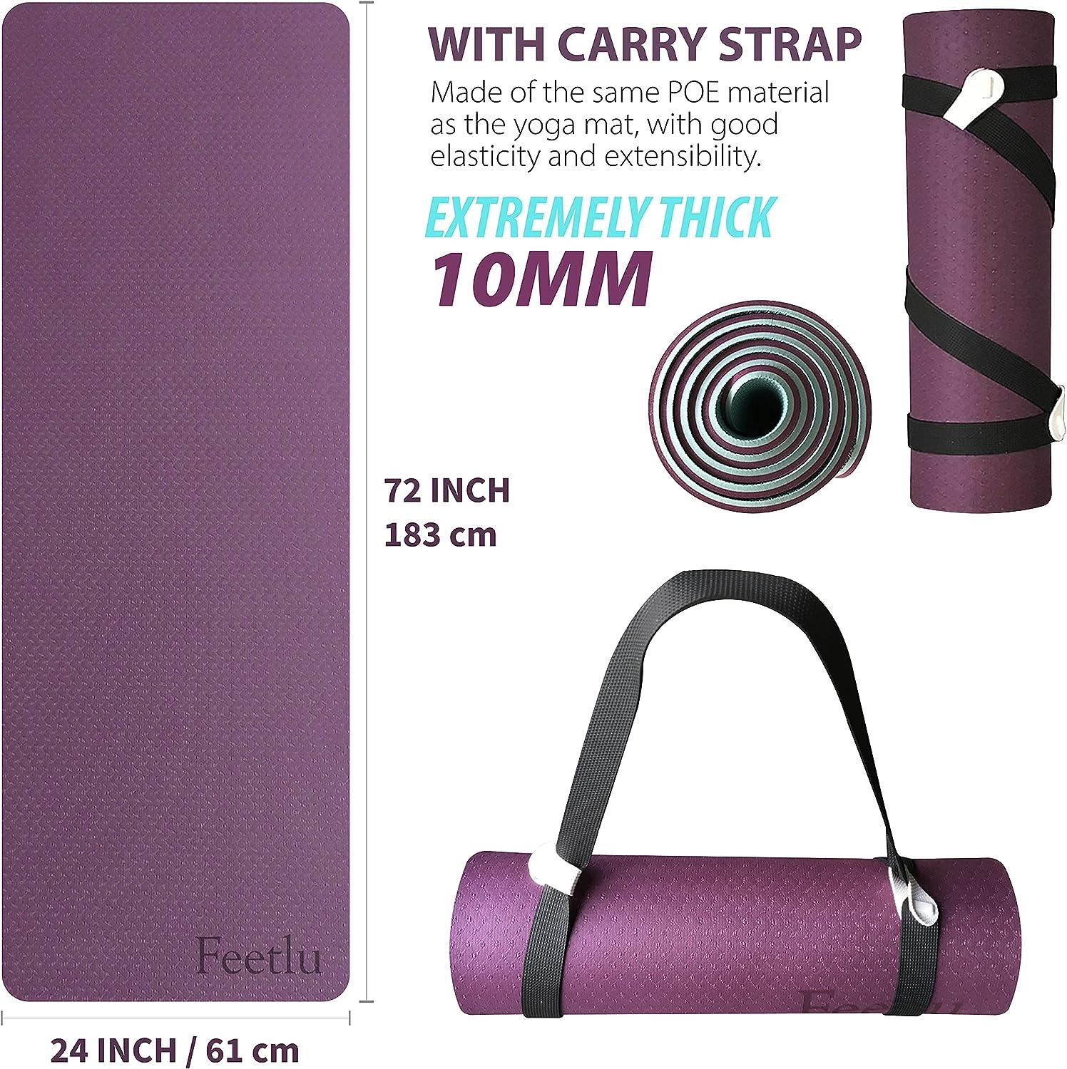 Yoga mat 72 X 24 - Extra Thick Exercise Mat - with Carrying Strap for  Travel Yoga Mat - Black