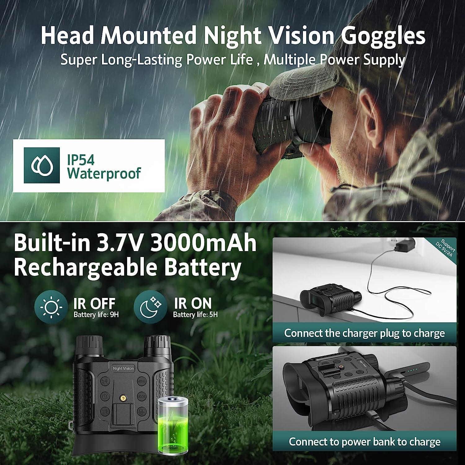 ArzzuNiu Head-Mounted Night Vision Goggles - Rechargeable Hands Free Night  Vision Binoculars Goggles,1312FT Digital Infrared Viewing for  Adults,Include 32GB SD Card,8X Digital Zoom