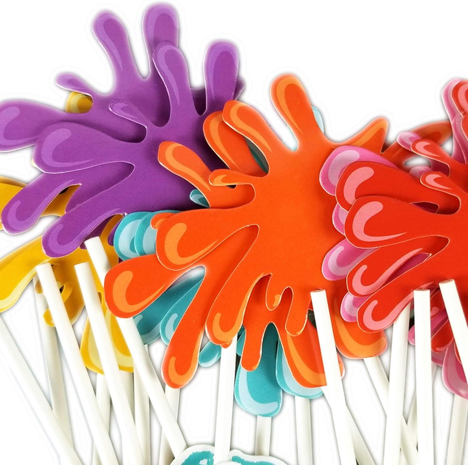 Assembled Art Party Slime Cupcake Toppers Childrens Painted Hand Palm