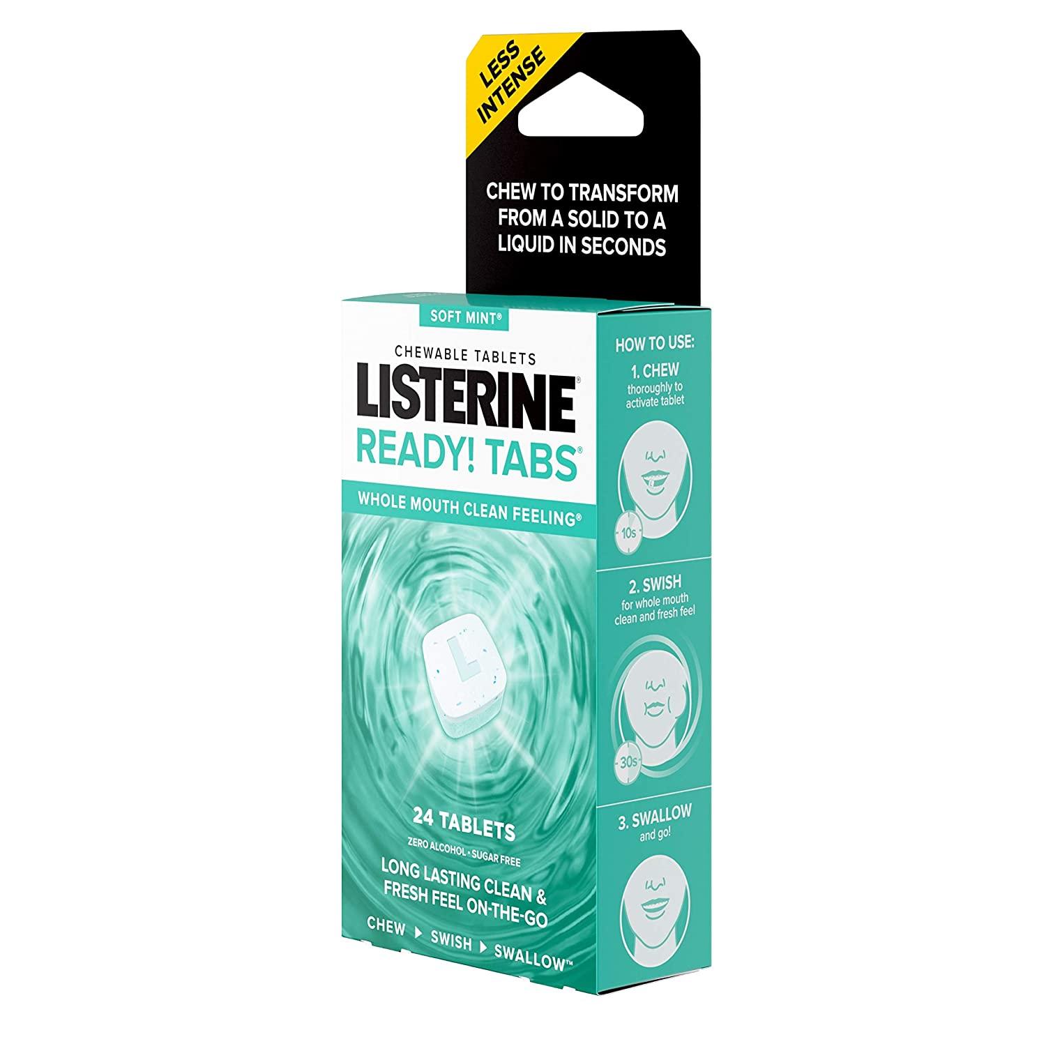 Listerine Ready! Tabs Chewable Tablets with Soft Mint Flavor, 24 Count