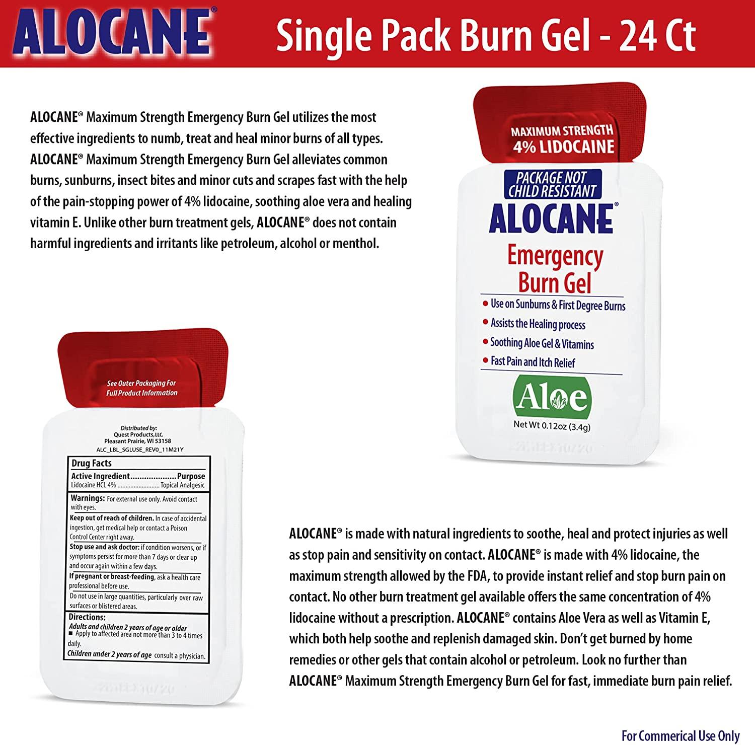 ALOCANE Emergency Burn Gel Maximum Strength 4 Lidocaine Individual Use
