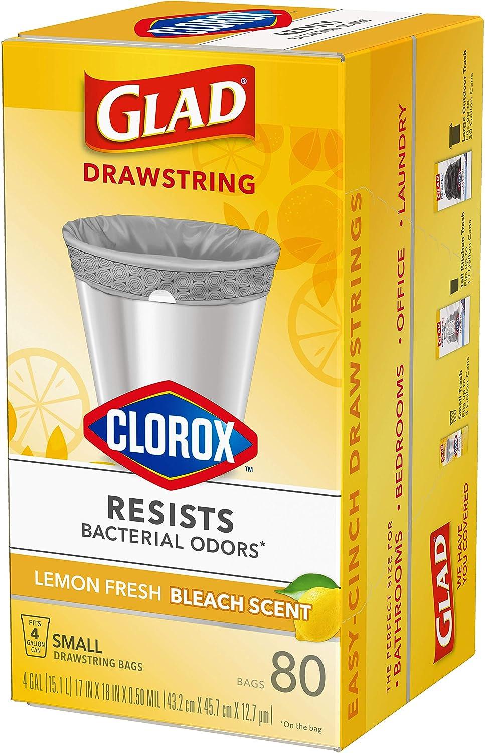 Glad Drawstring Small Trash Bags - Lemon Fresh Bleach - 4 Gallon - 80ct