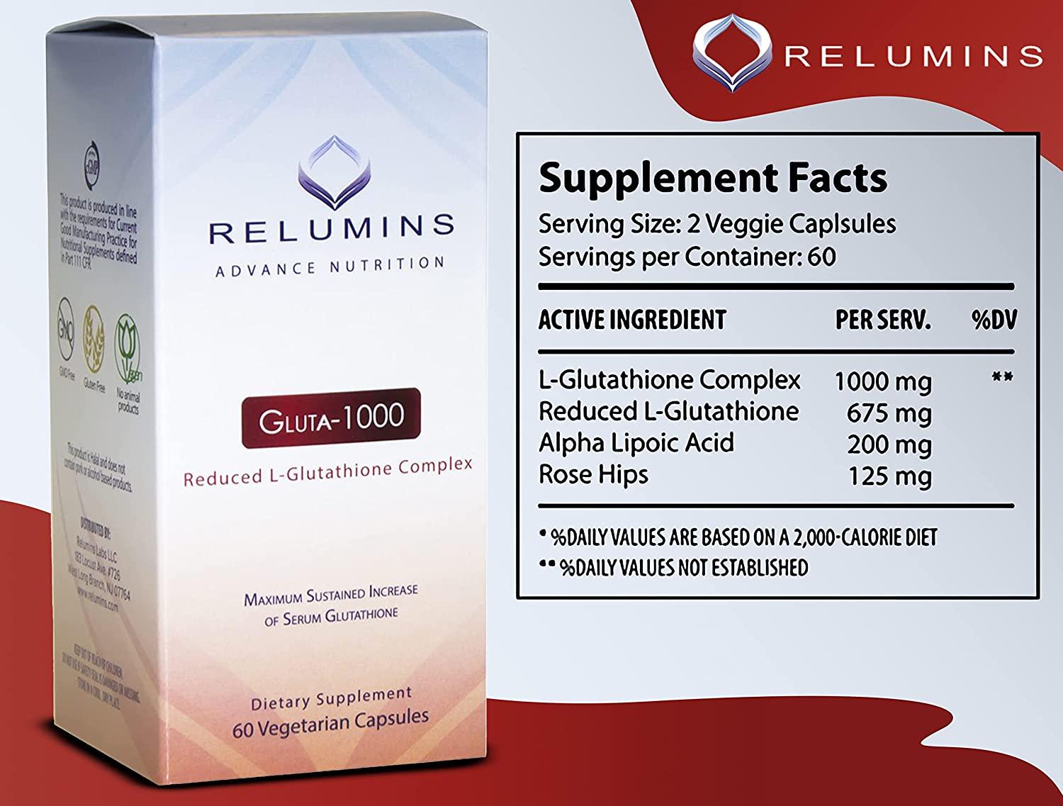 where to buy relumins glutathione Relumins Advance Nutrition 1000mg Reduced L-Glutathione Complex with Alpha  Lipoic Acid & Rosehips - 60 Veggie Caps | Buy Now with Express  International Delivery