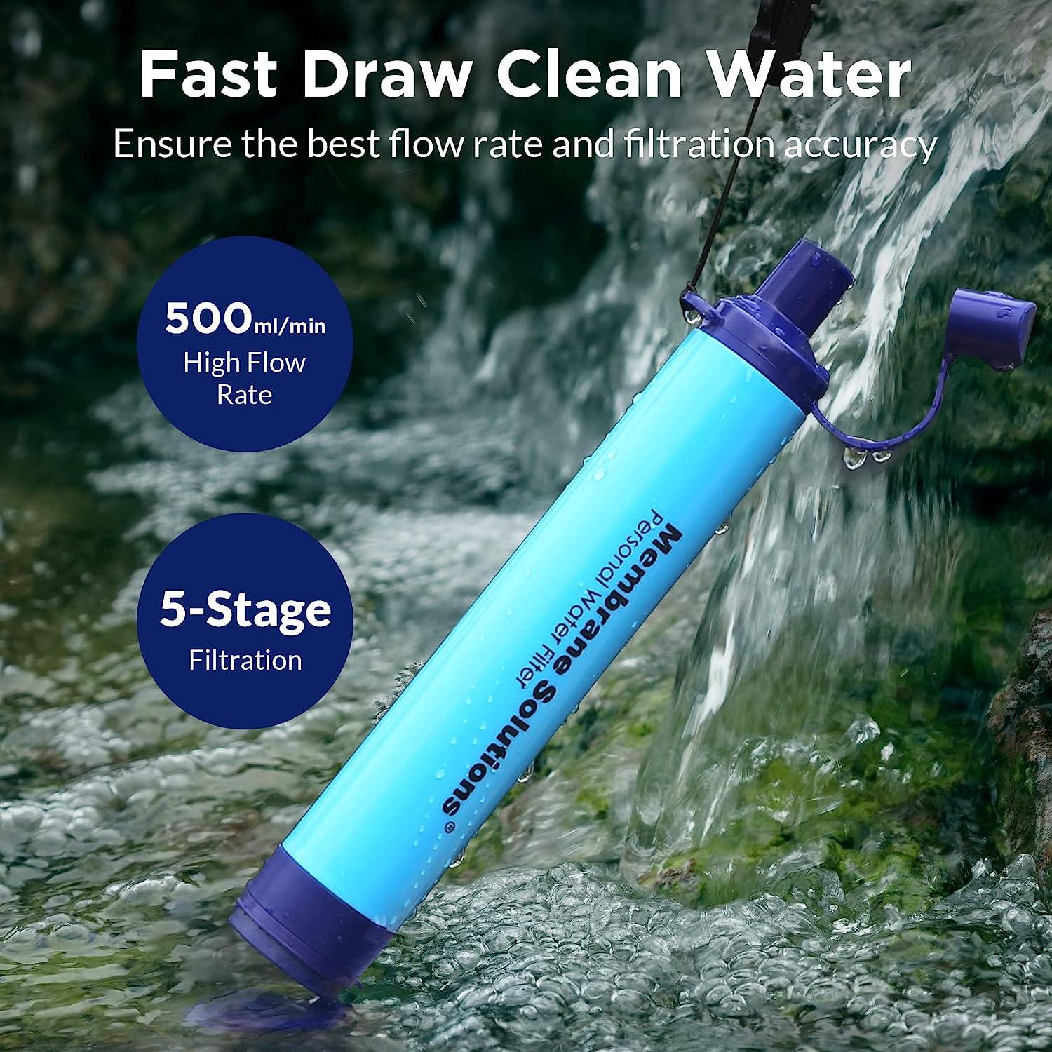 Membrane Solutions Personal Water Filter, Portable Water Purifier Survival Filter Straw, Outdoor Water Filter For Hiking Camping Travel Hunting Fishing Emergency Preparedness (1Pack