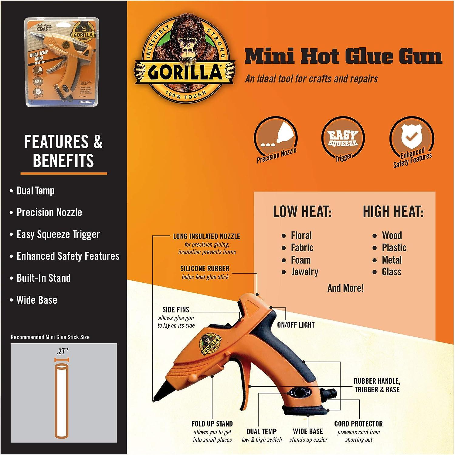 Gorilla Dual Temp Full-Size Hot Glue Gun Kit with 45 45 Sticks, Orange
